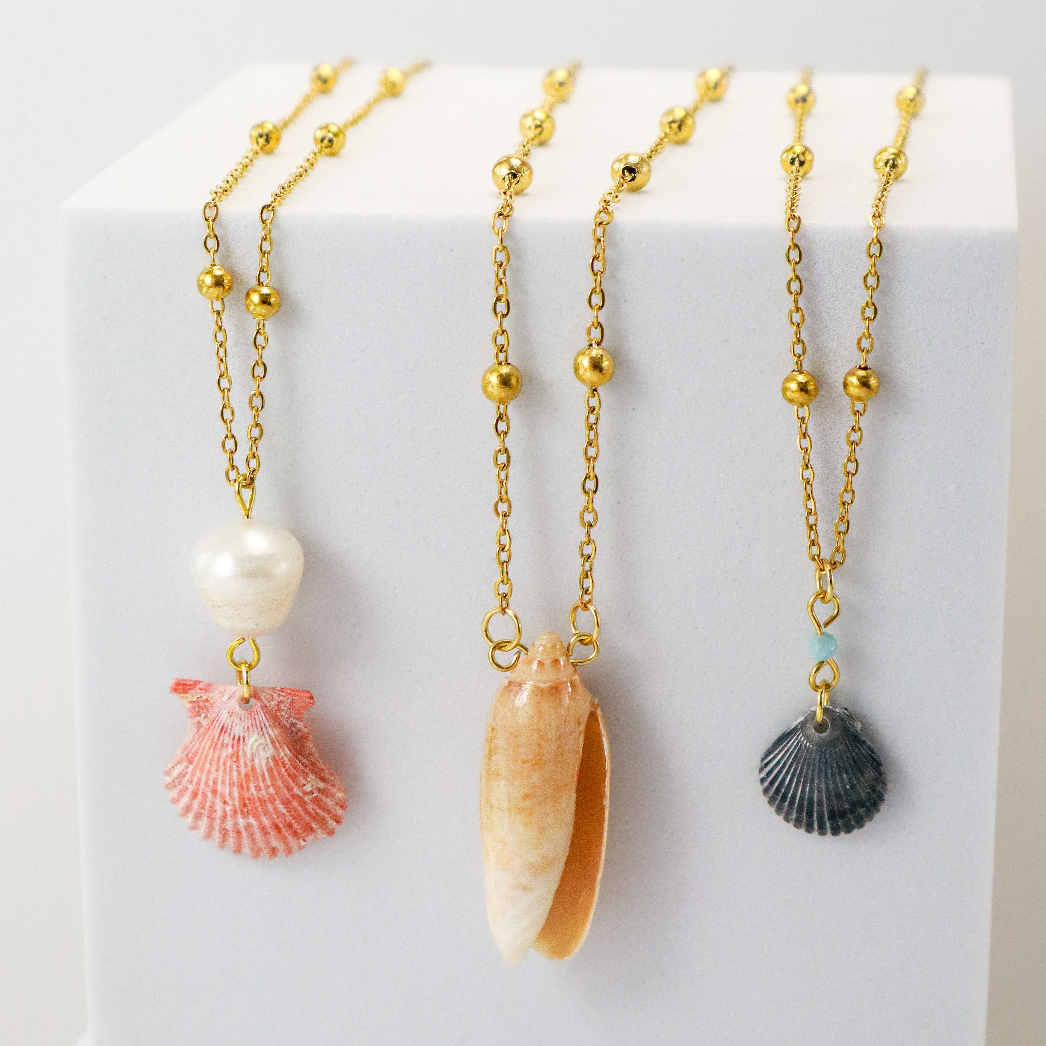 Indie’s Pink Scallop Shell & Pearl Necklace