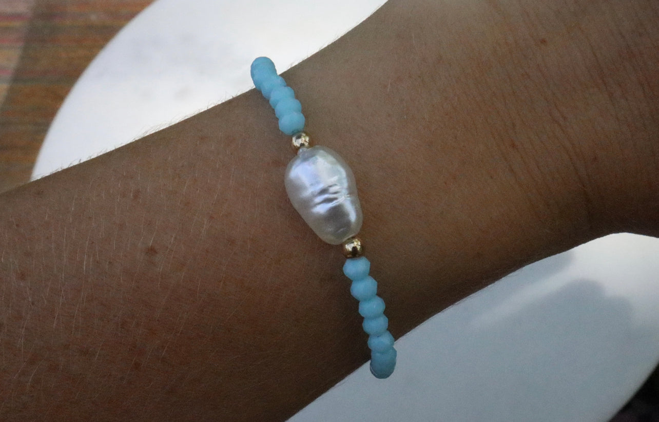 Light Blue Crystal & Pearl Bracelet
