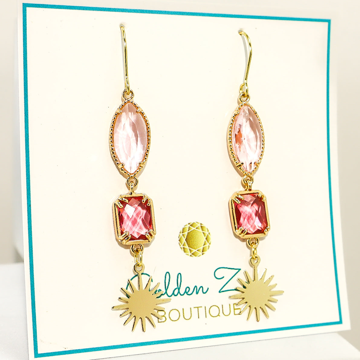 Pink & Green Sun Dangle Earrings