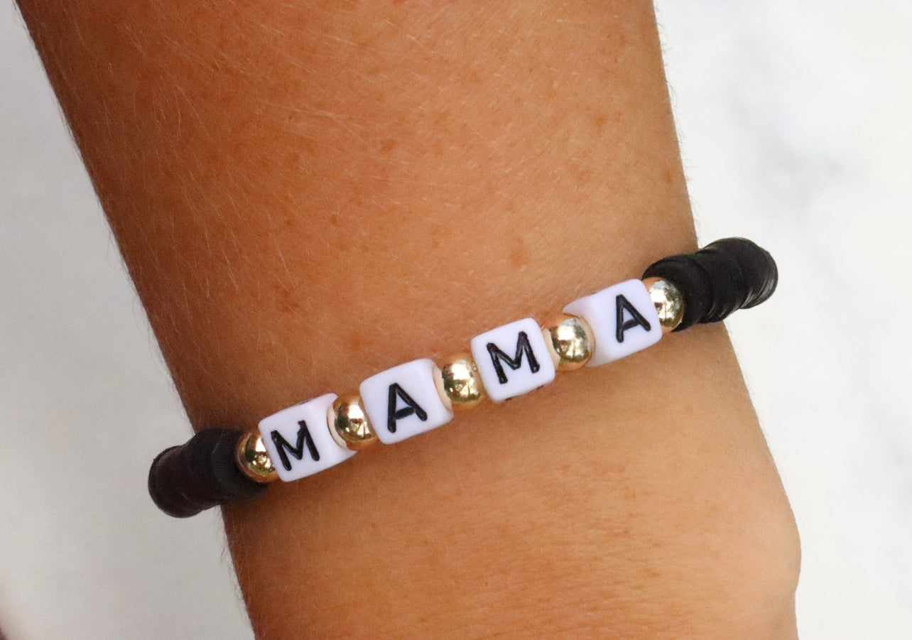 Mama Black & Gold Clay Word Bracelet
