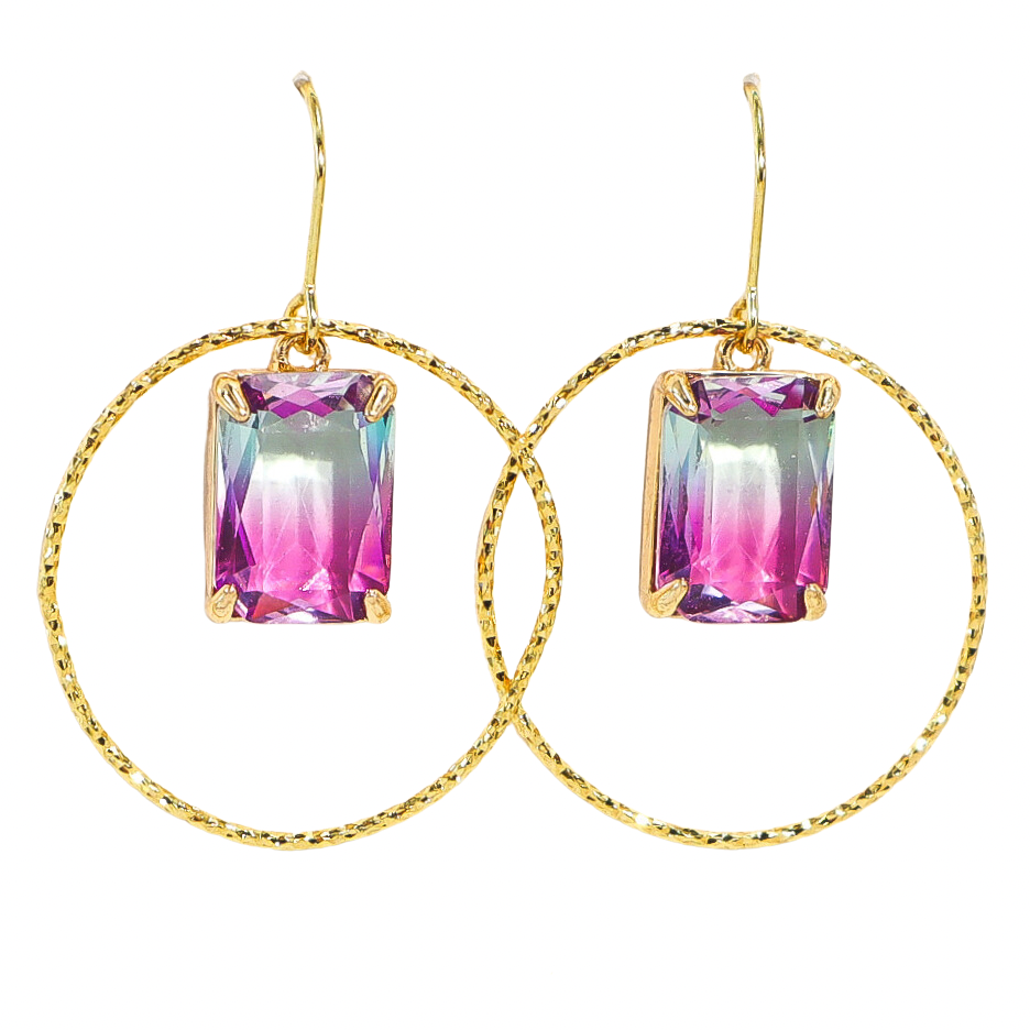 Blue & Purple Crystal Gold Dangle Earrings