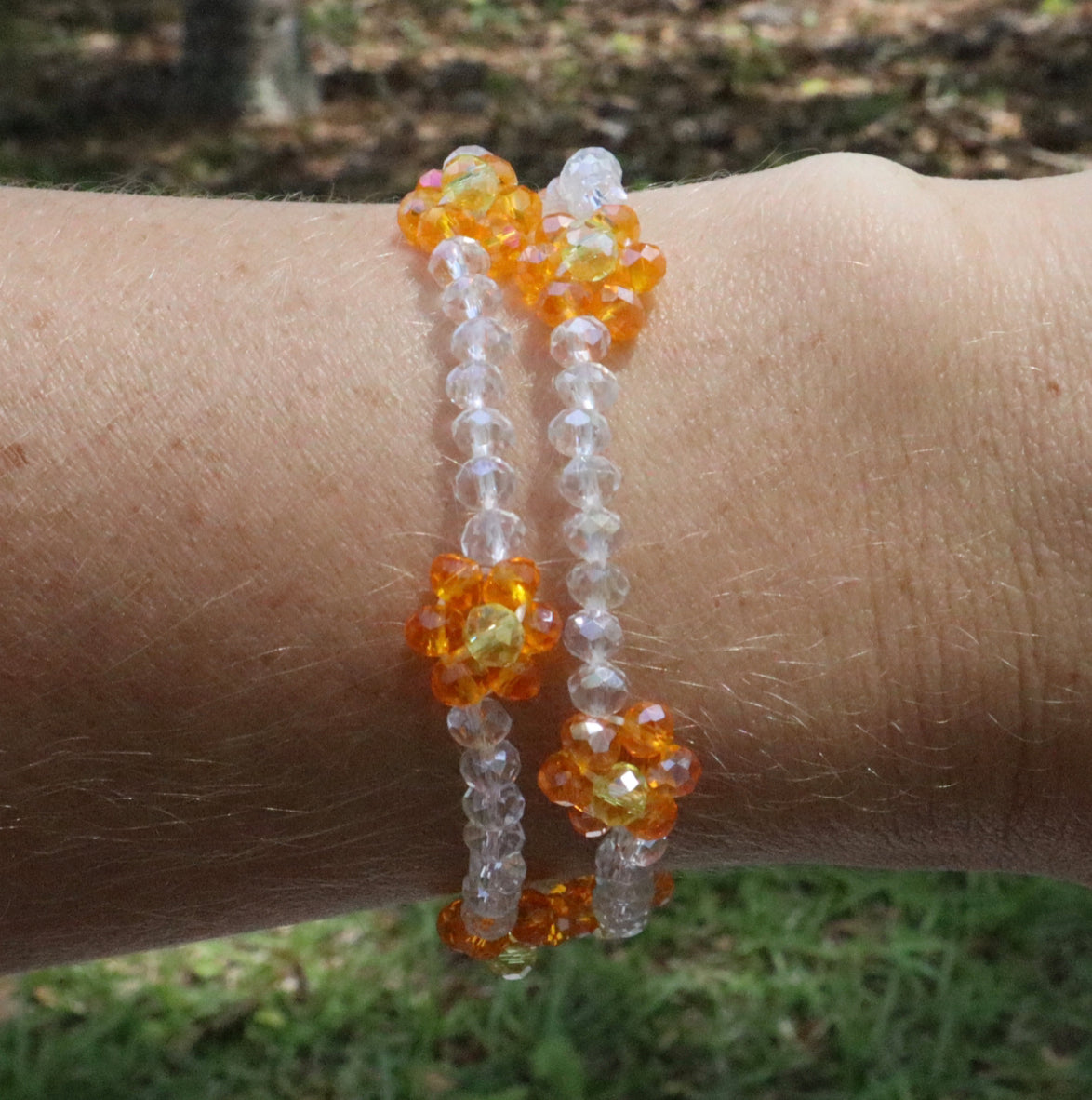 Orange& Clear Crystal Daisy Bracelet