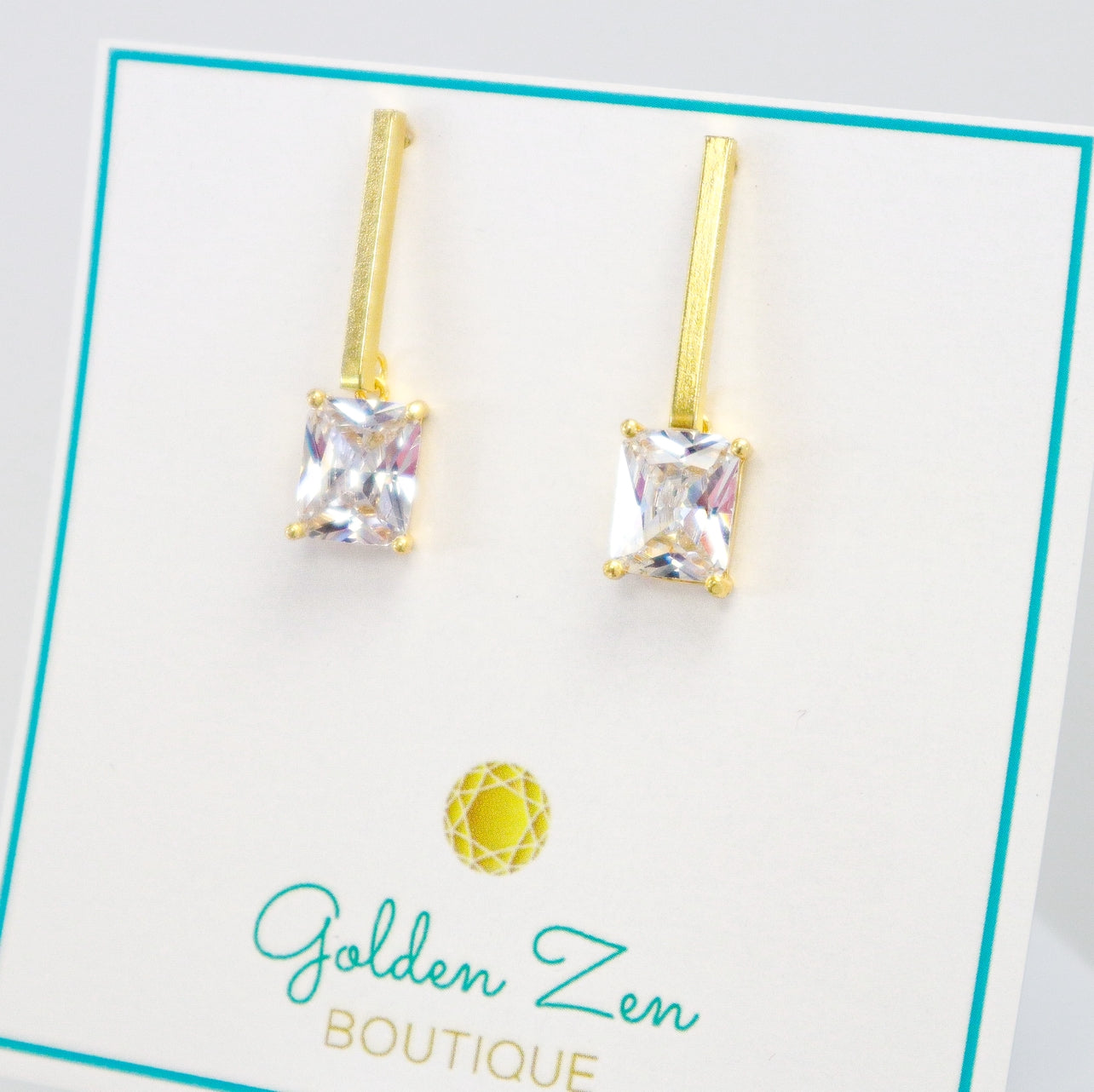Radiant Cut Golden Dangle Earrings