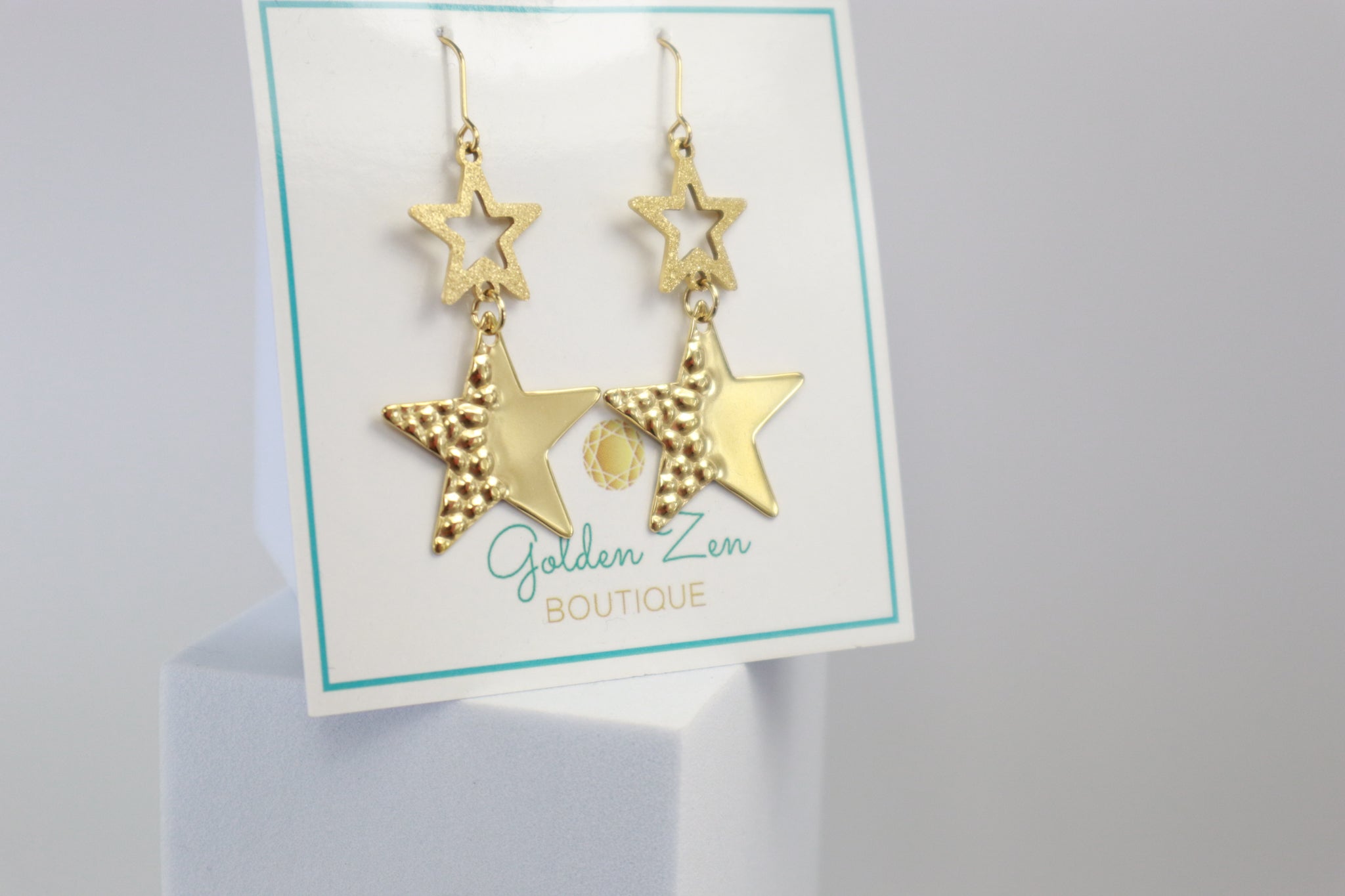 Textured Golden Star Earrings