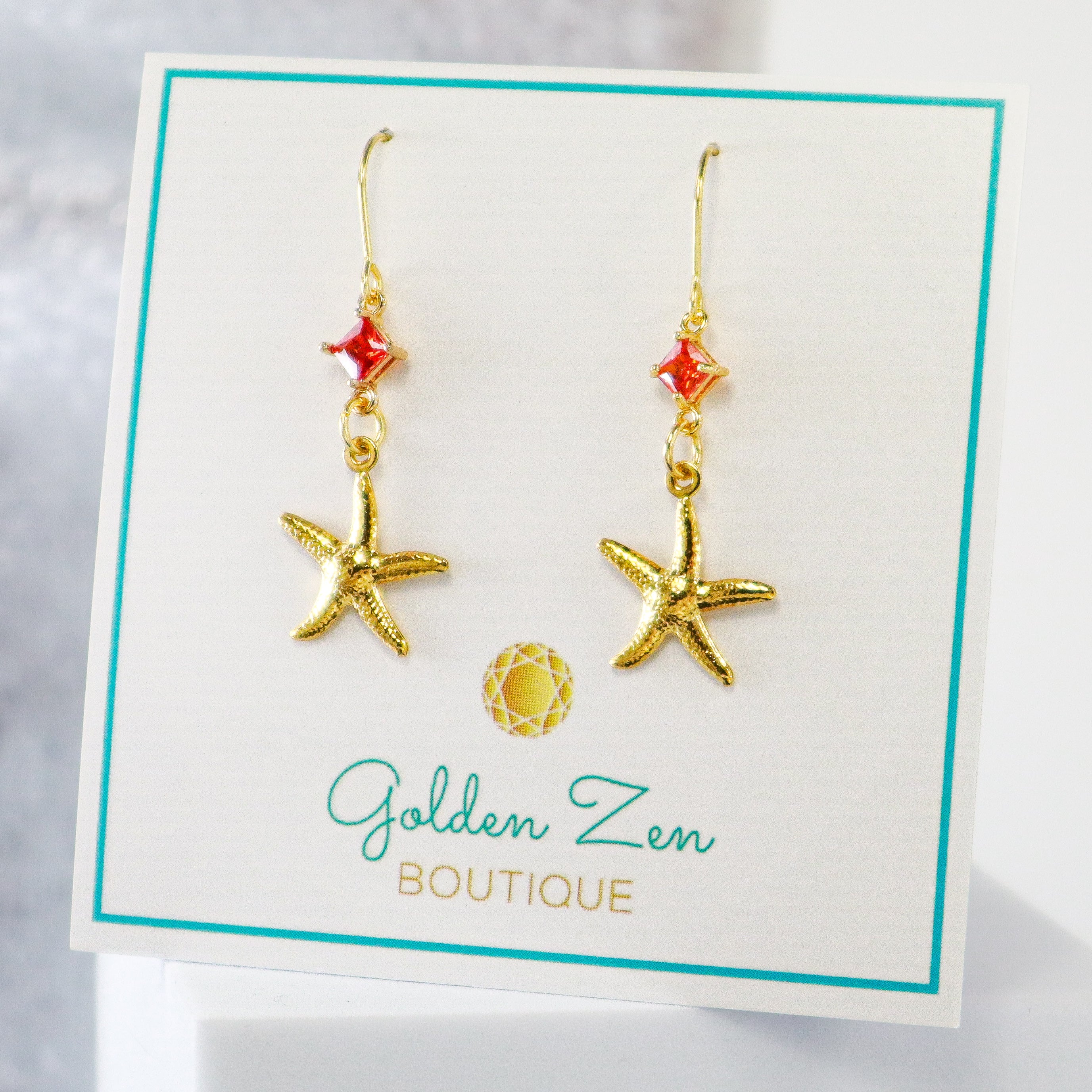 Orange & Gold Starfish Dangle Earrings