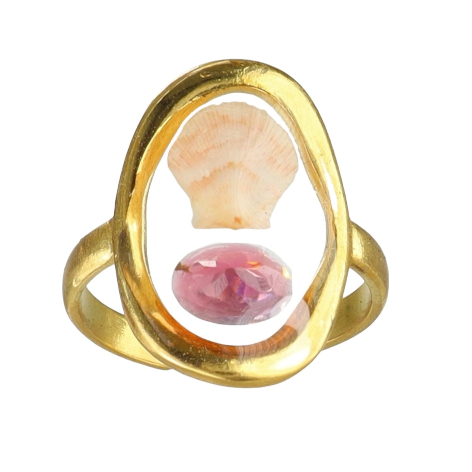 Seaside Pink Tourmaline Shell Ring