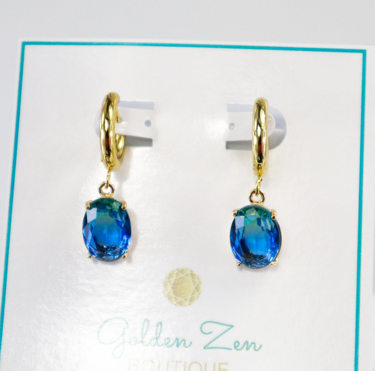 Elegant Gold Ombre Blue Sapphire Hoop Earrings