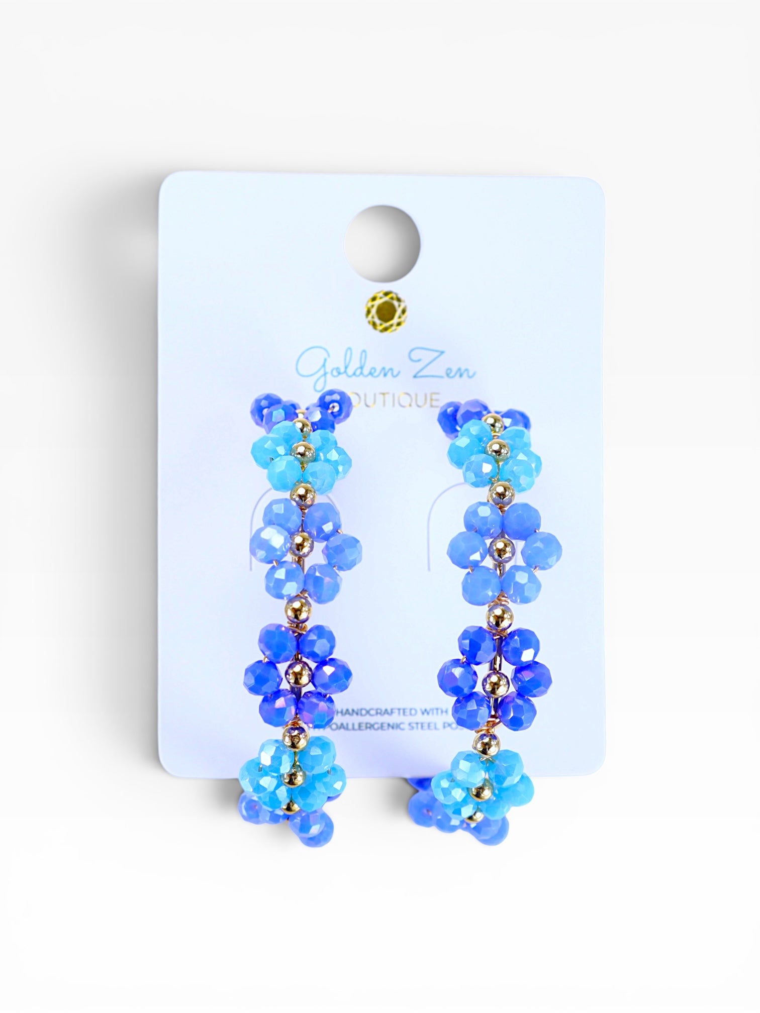 2”inch Blue Crystal Daisy Hoops