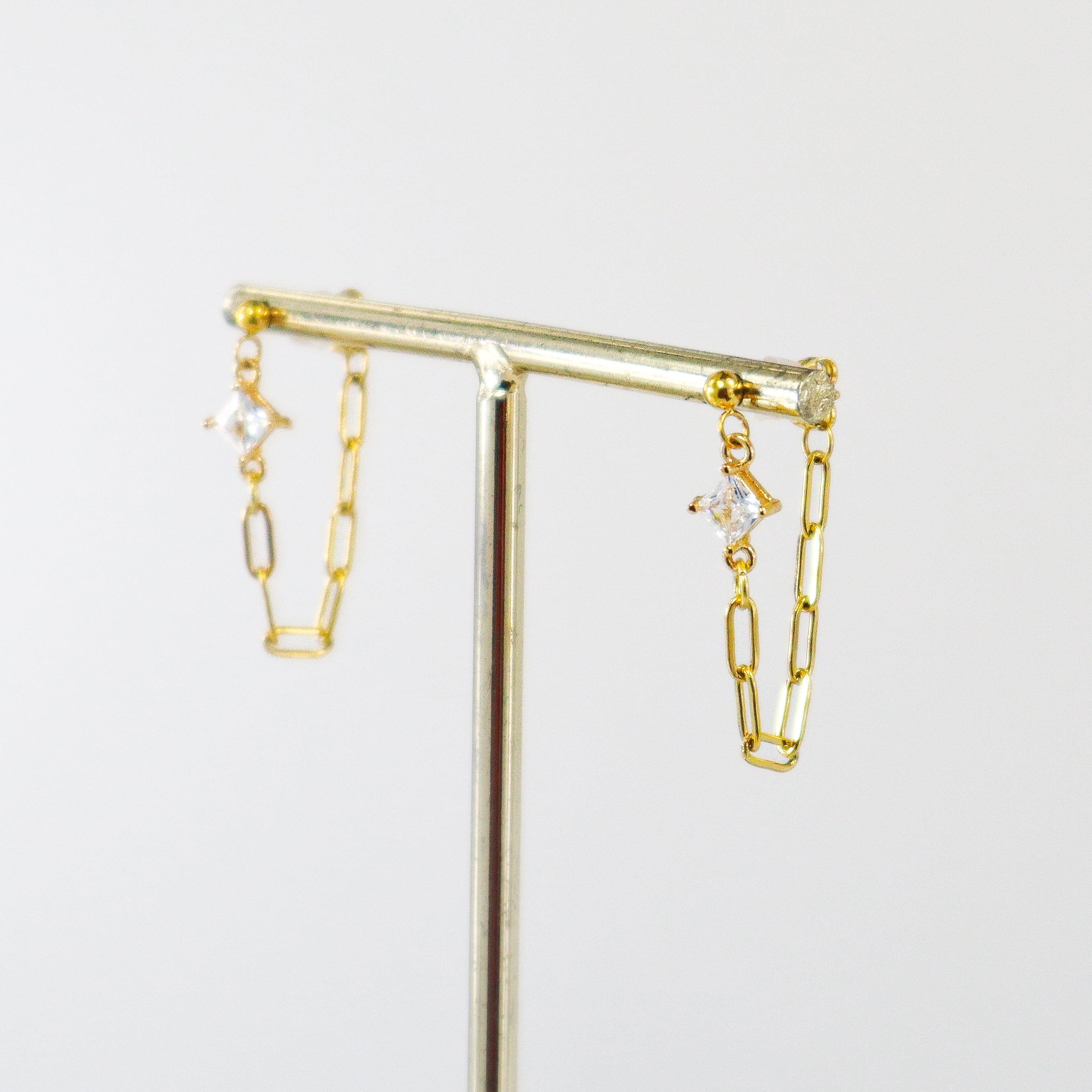 Diamond Crystal Gold Chain Earrings