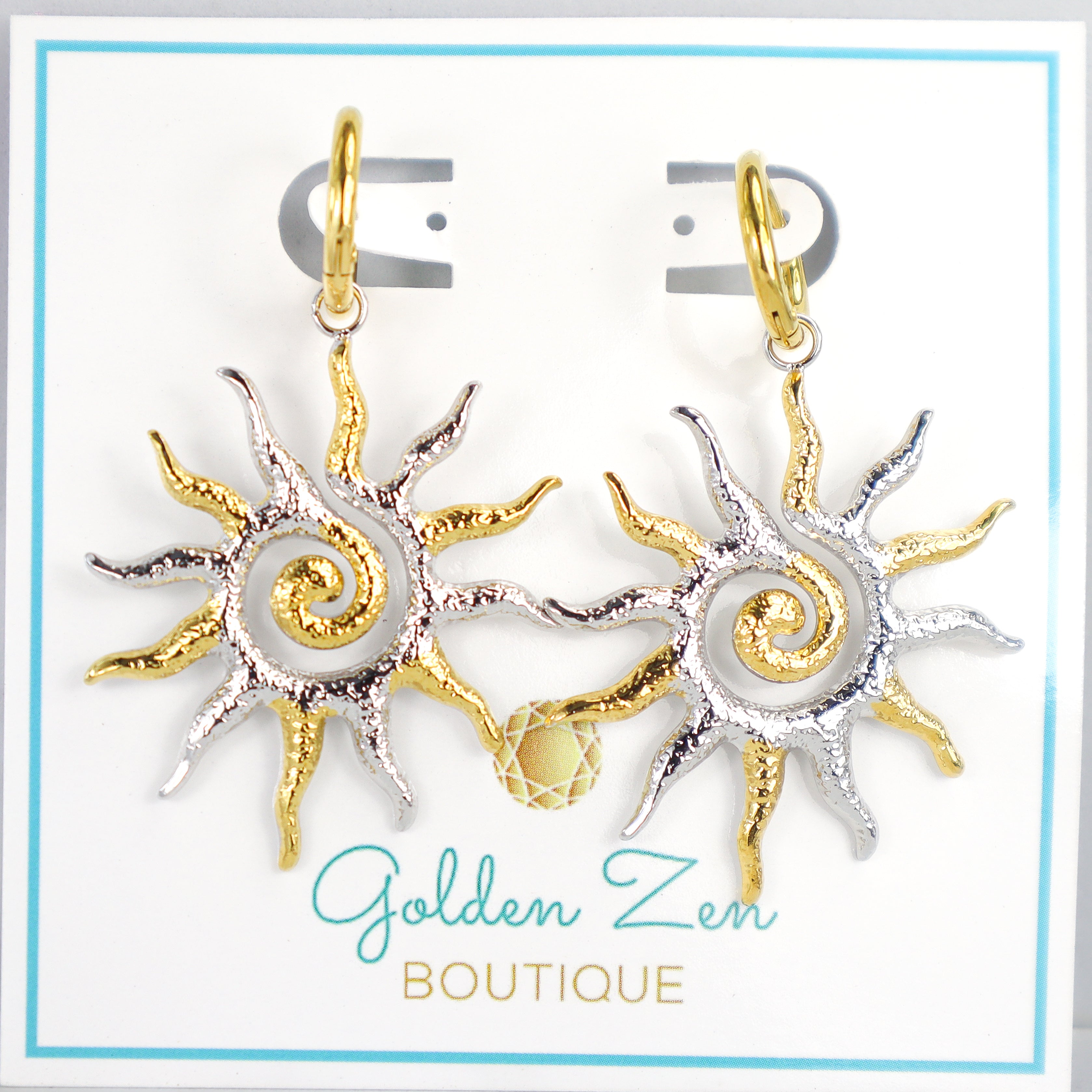 Two Tone Silver & Golden Sunburst Hoops