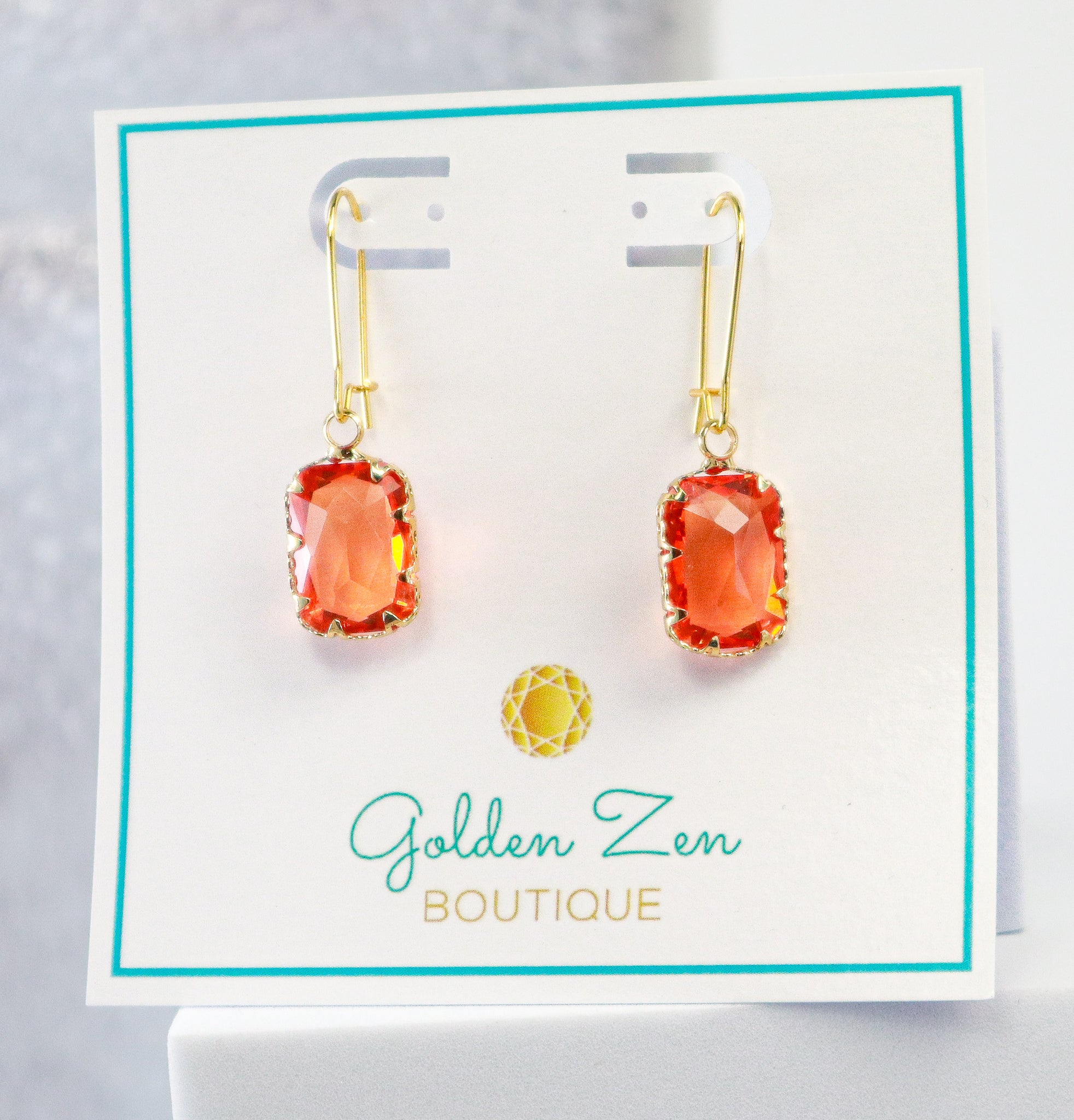 Orange Radiant Cut Gem Lever Back Earrings