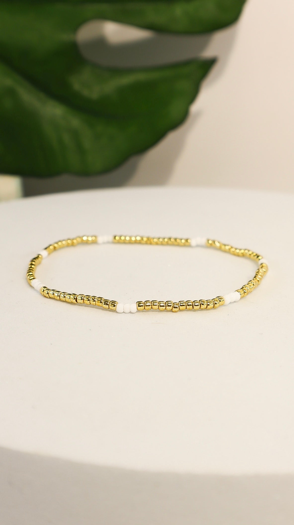 Dainty Gold & White Seed Bead Bracelet