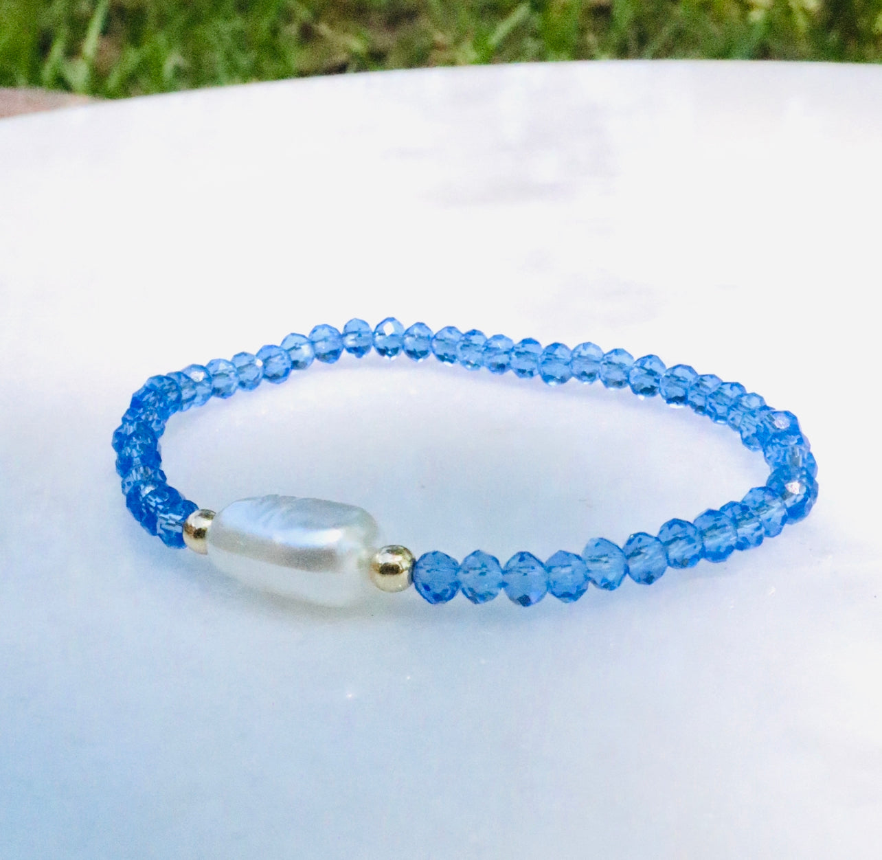 Blue Crystal & Pearl Bracelet