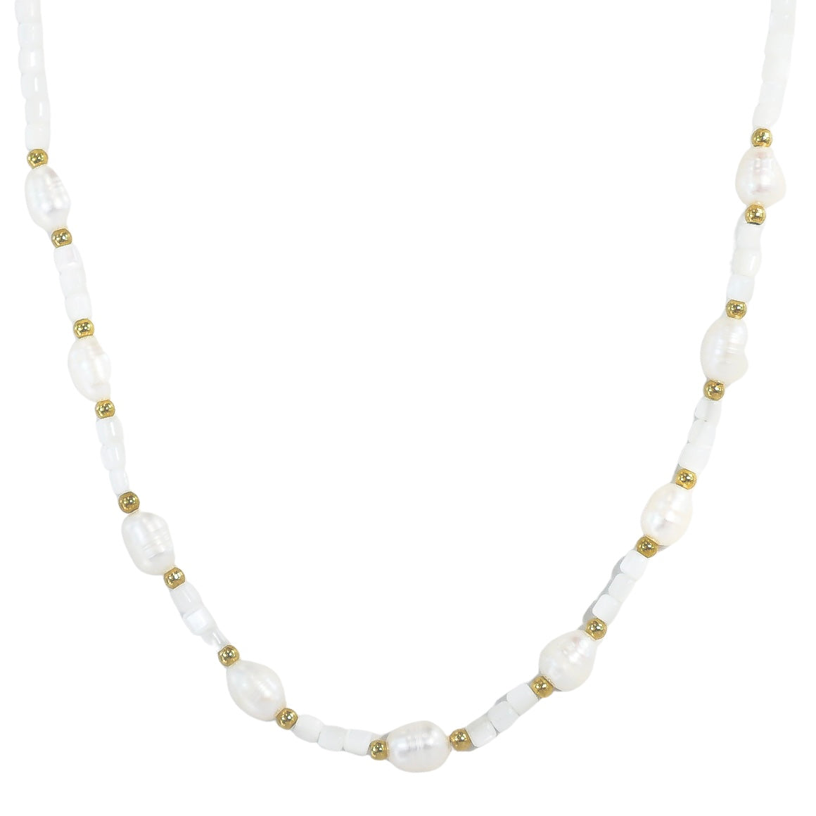 White Mother of Pearl & Fresh Water Pearl Beaded Necklace