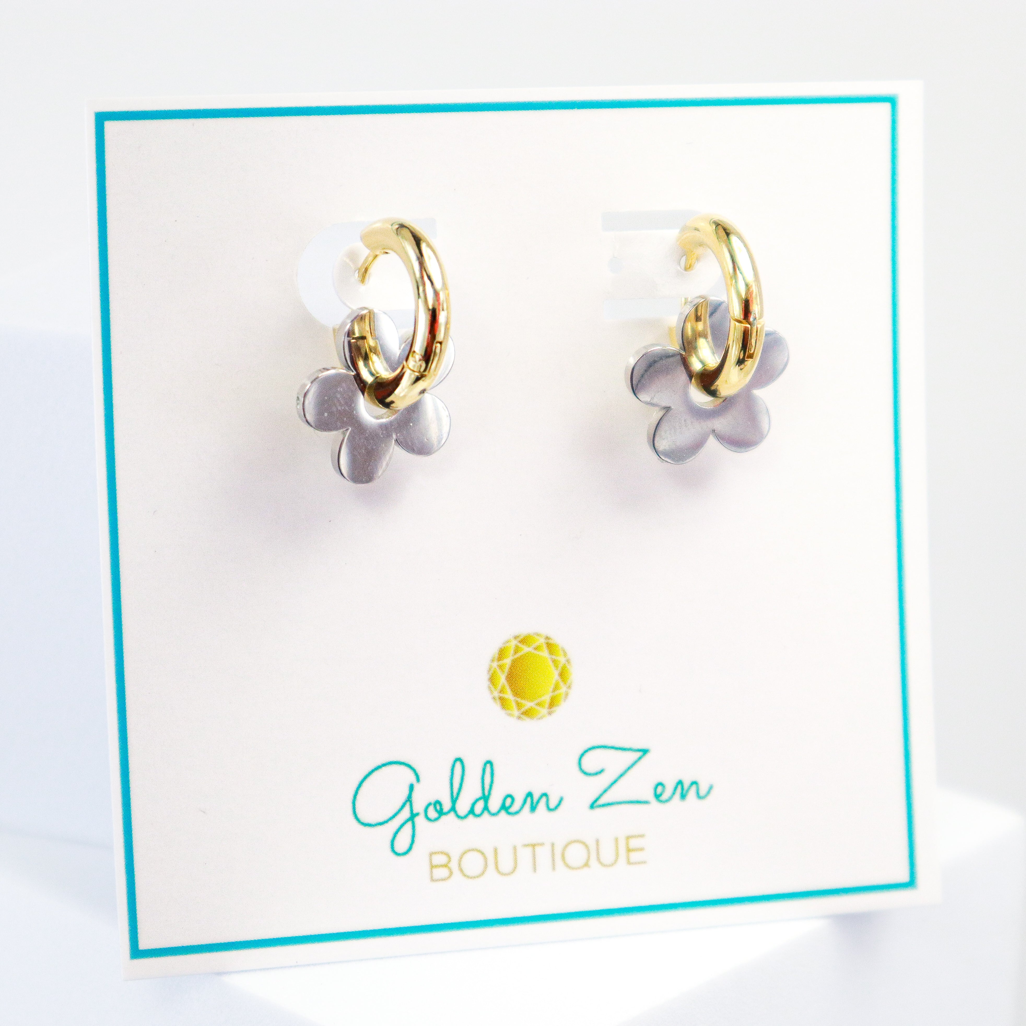 Dainty Silver & Gold Flower Hoop Earrings