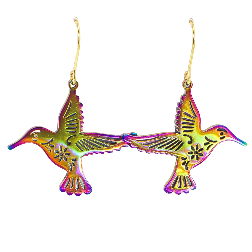 Iridescent Titanium Hummingbird Stainless Steel Earrings