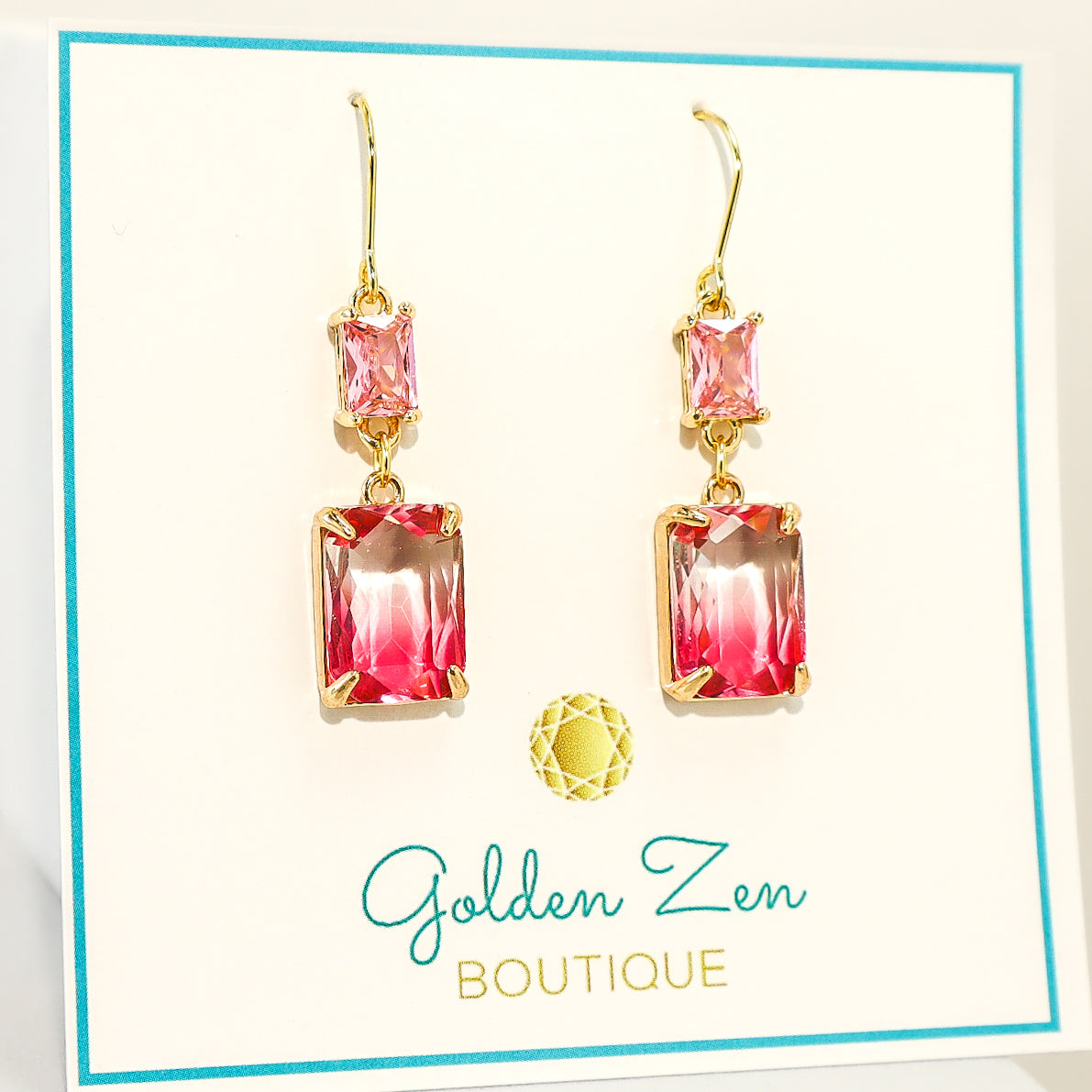 Pink & Gold Dangle Crystal Earrings