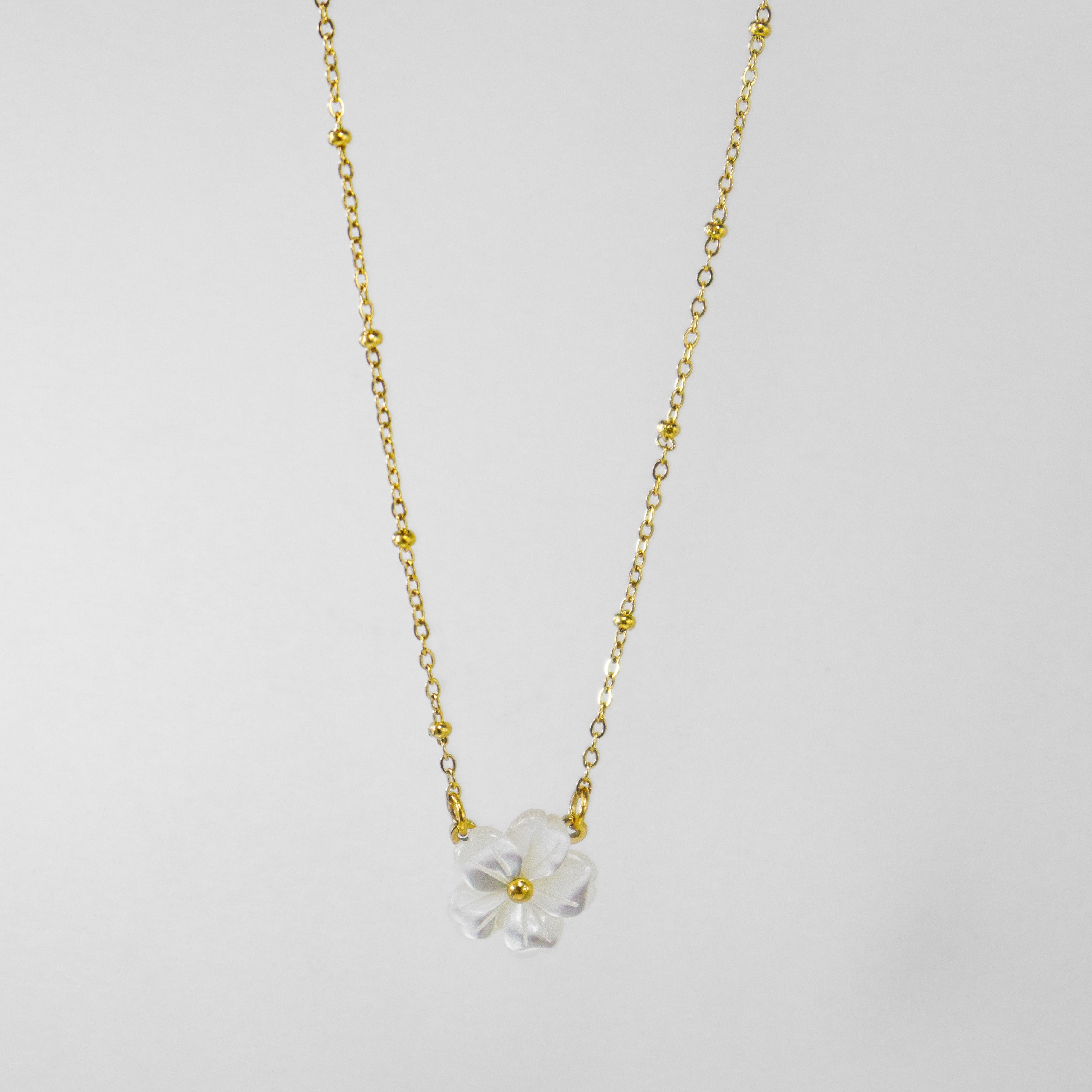 Mother of Pearl Plumeria Gold Flower Necklace