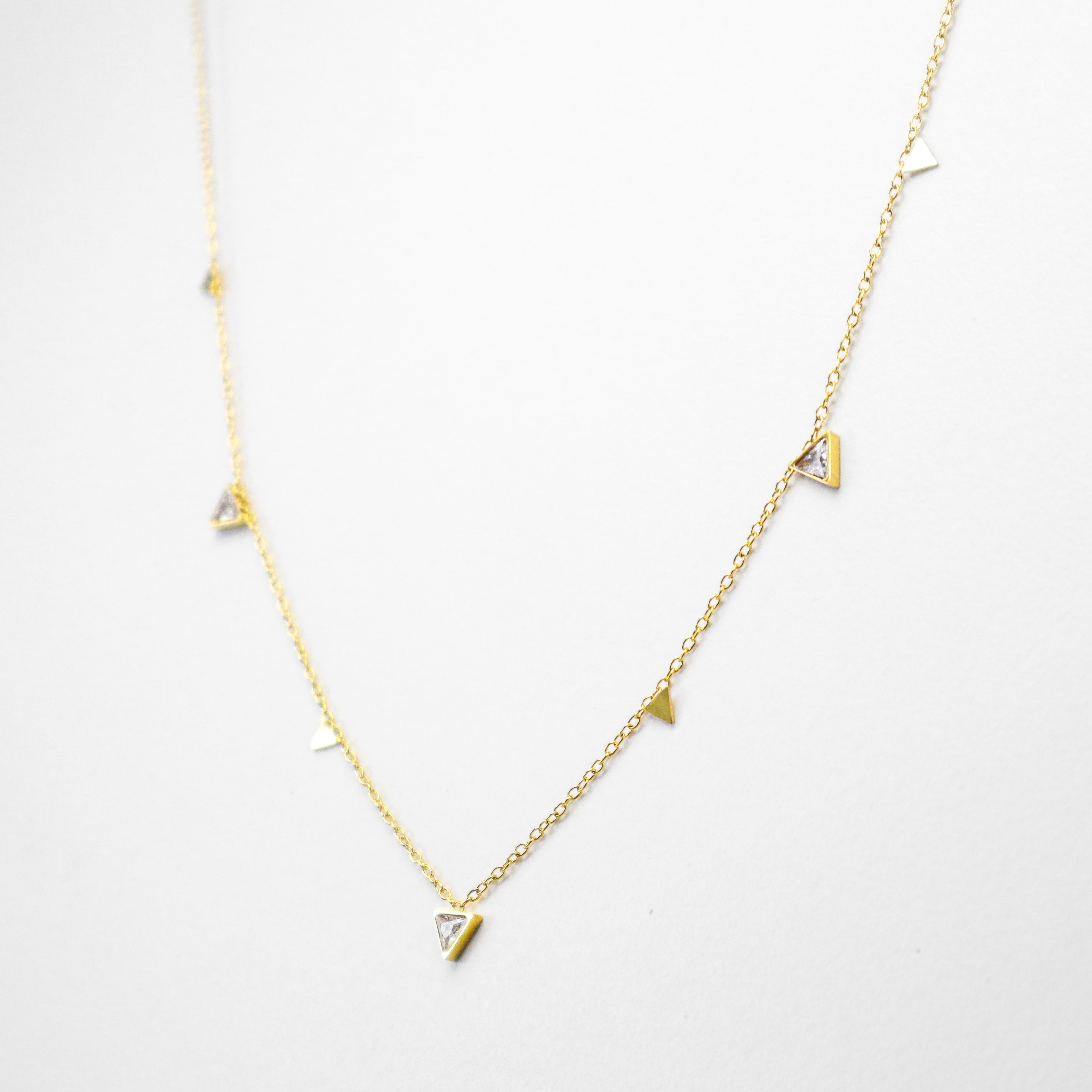 Dainty Gold Triangle Crystal Necklace