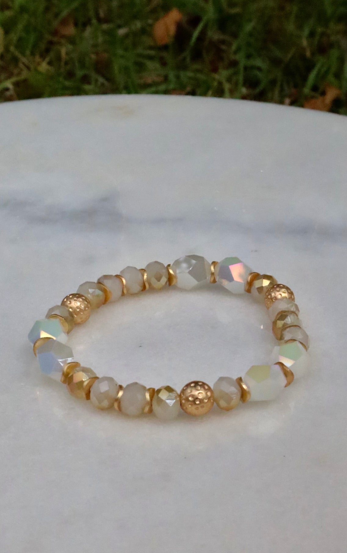 Elegant Tan Glass Crystal Beaded Bracelet