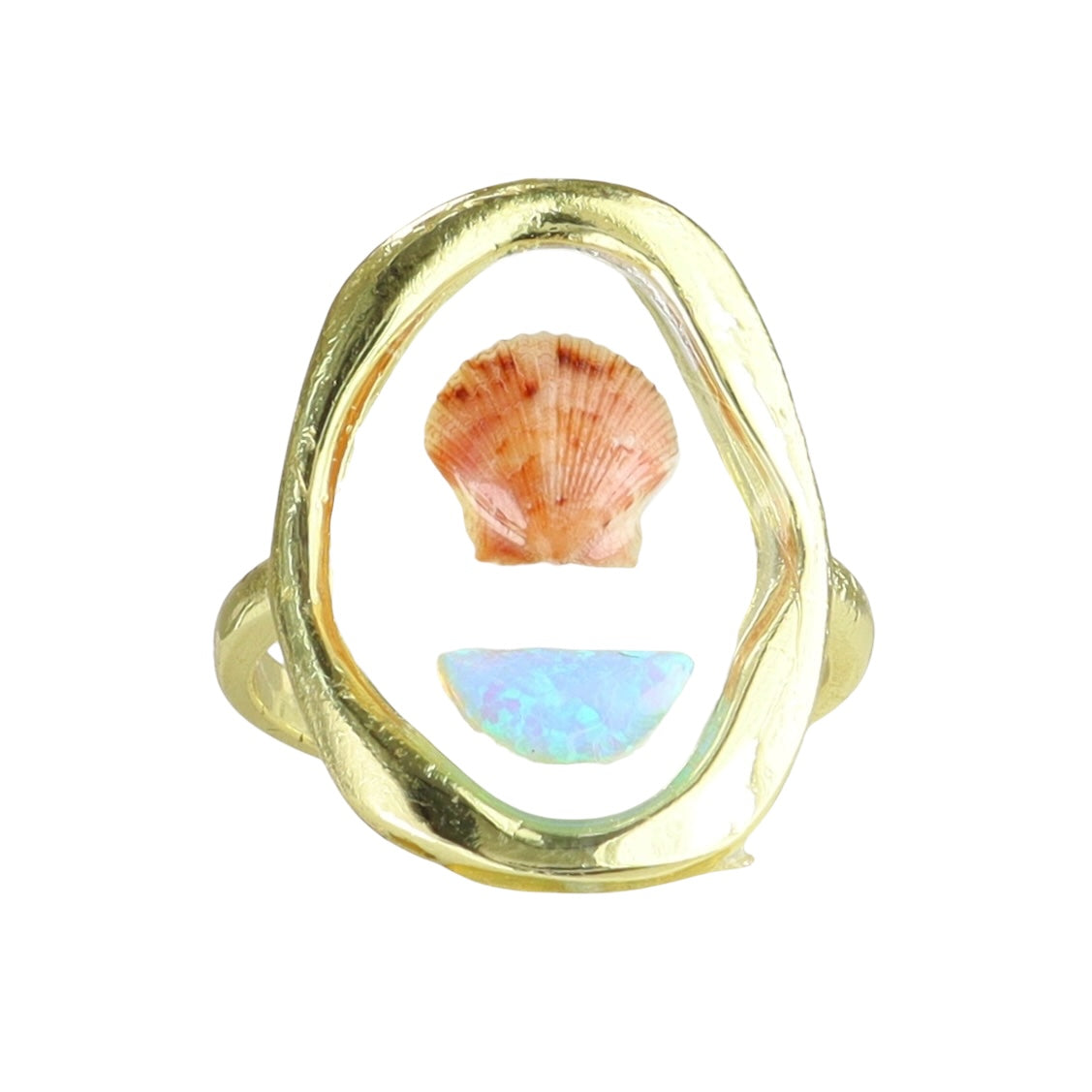 Seaside Glow Opal & Shell Ring