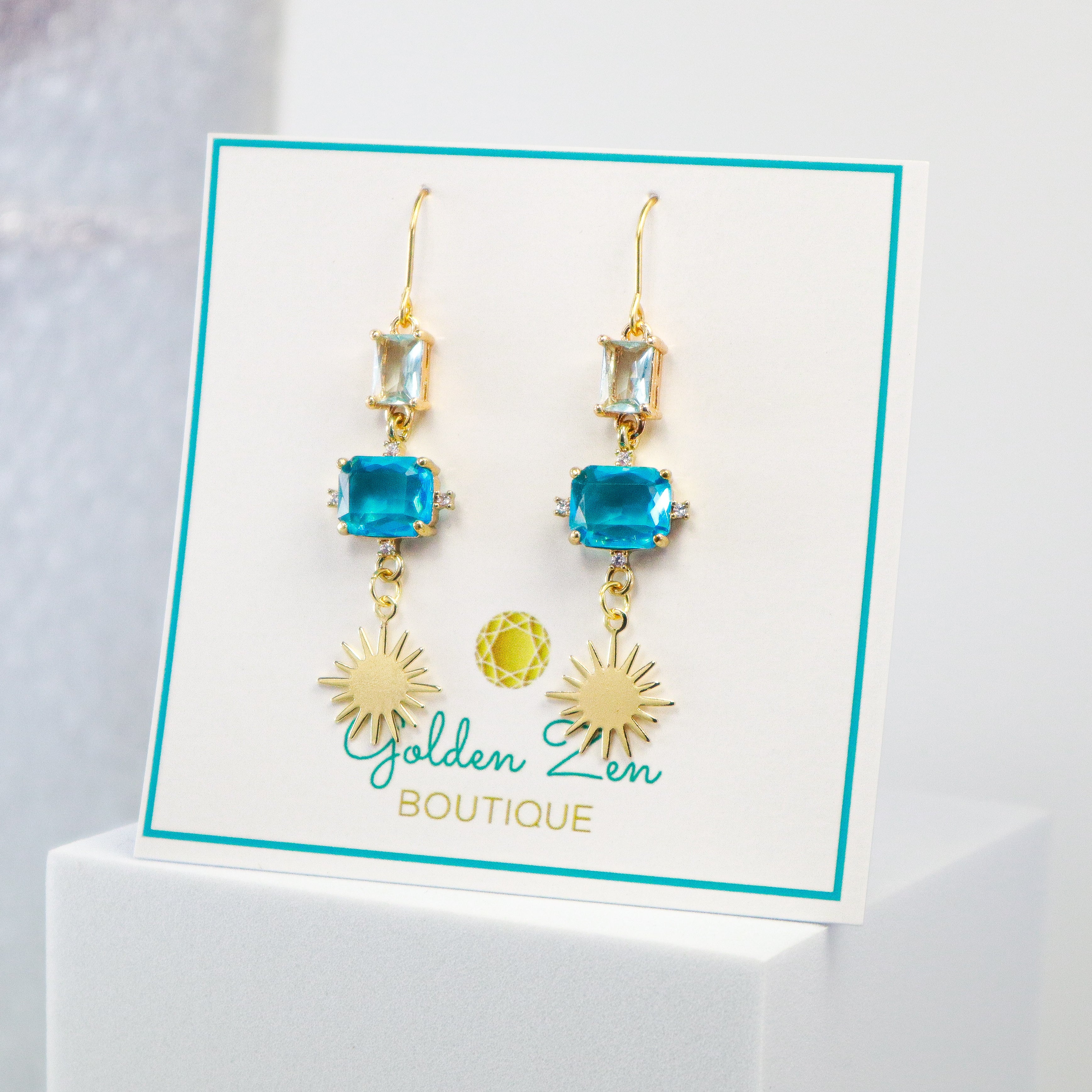 Aquamarine & Blue Topaz Crystal Sol Earrings