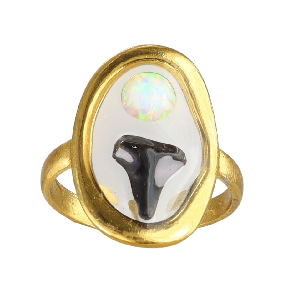 Prehistoric Venice Shark Tooth & White Opal Ring