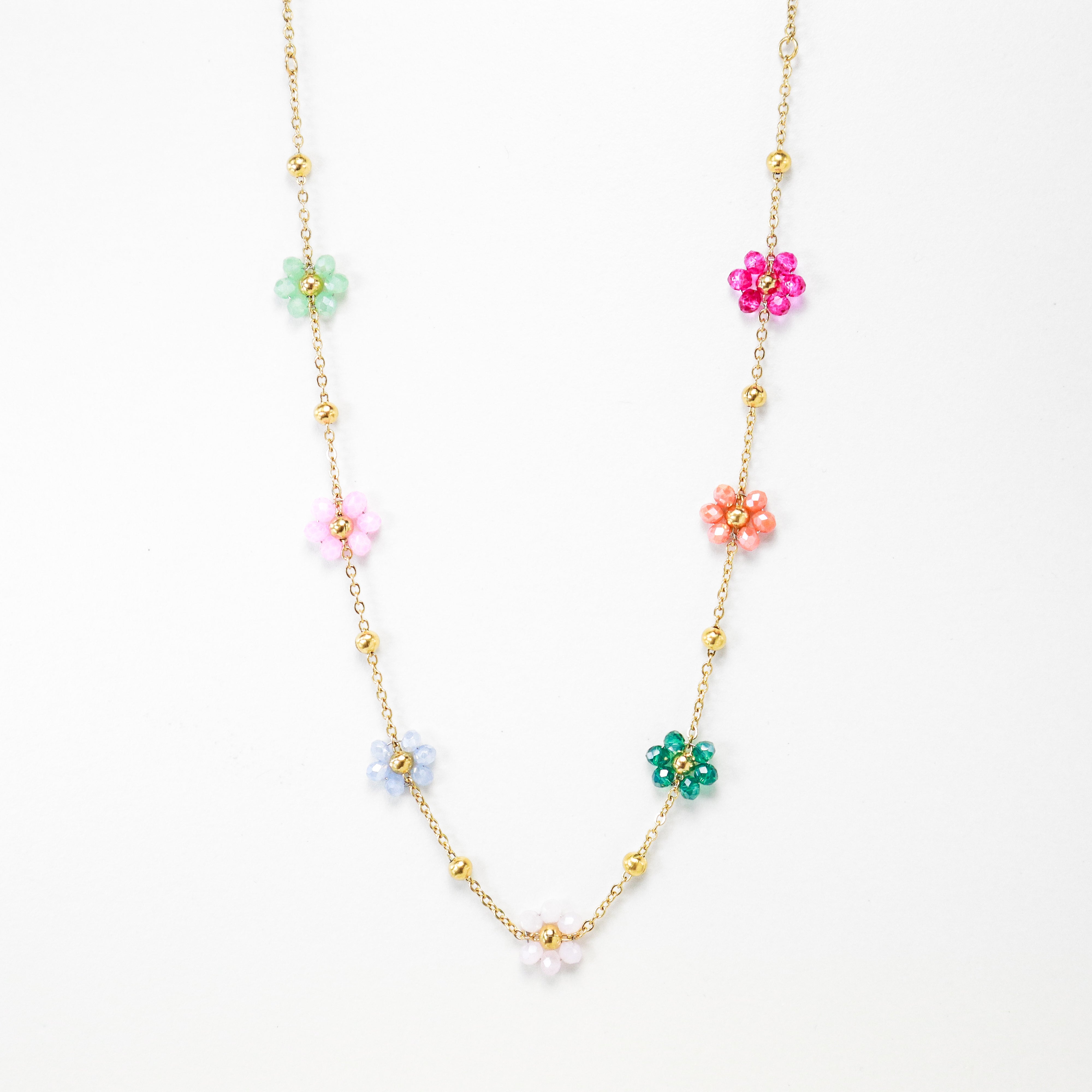 Multicolor & Gold Crystal Flower Necklace