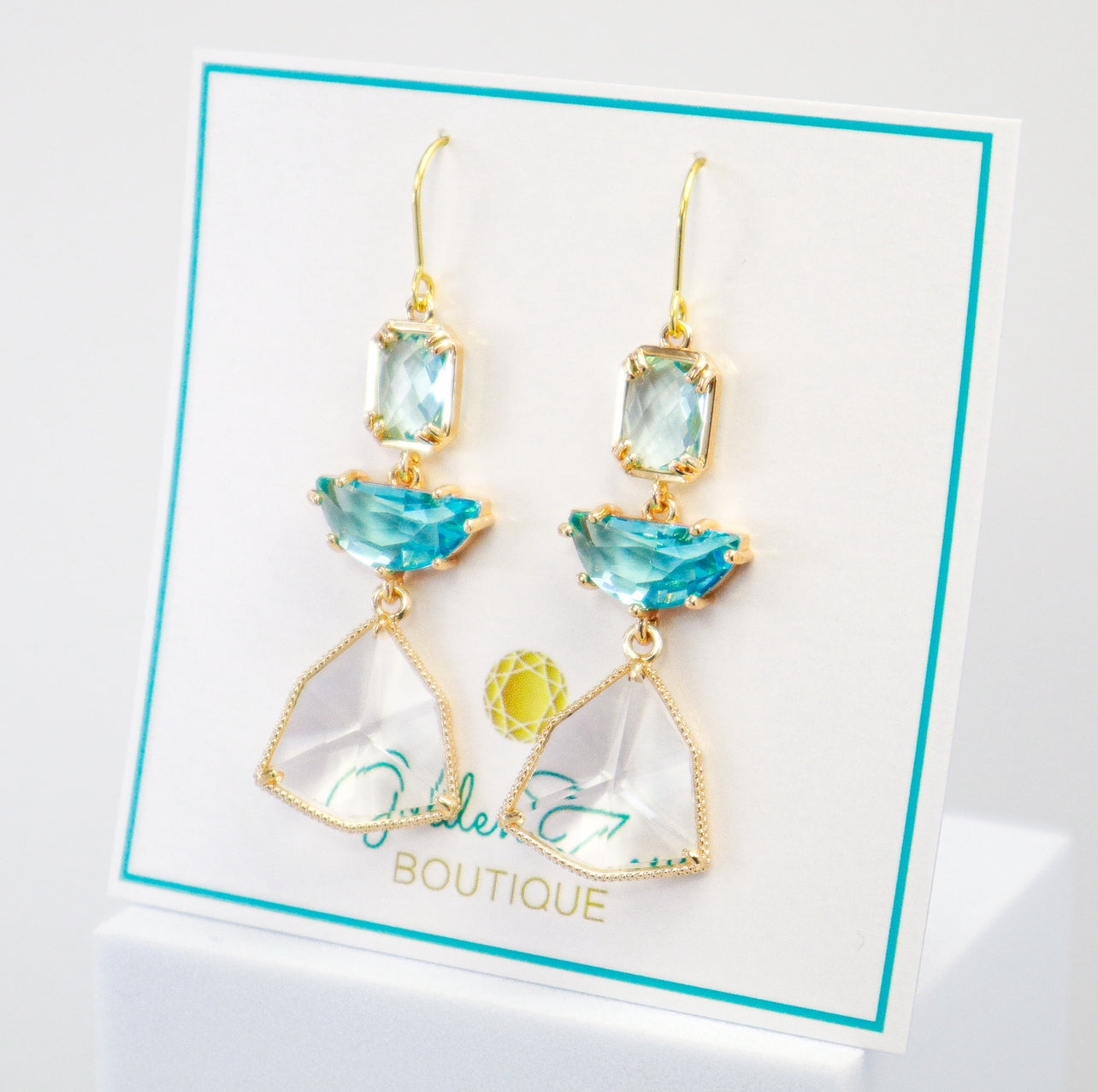 Caribbean Aquamarine, Blue Topaz & Clear Crystal Statement Earrings
