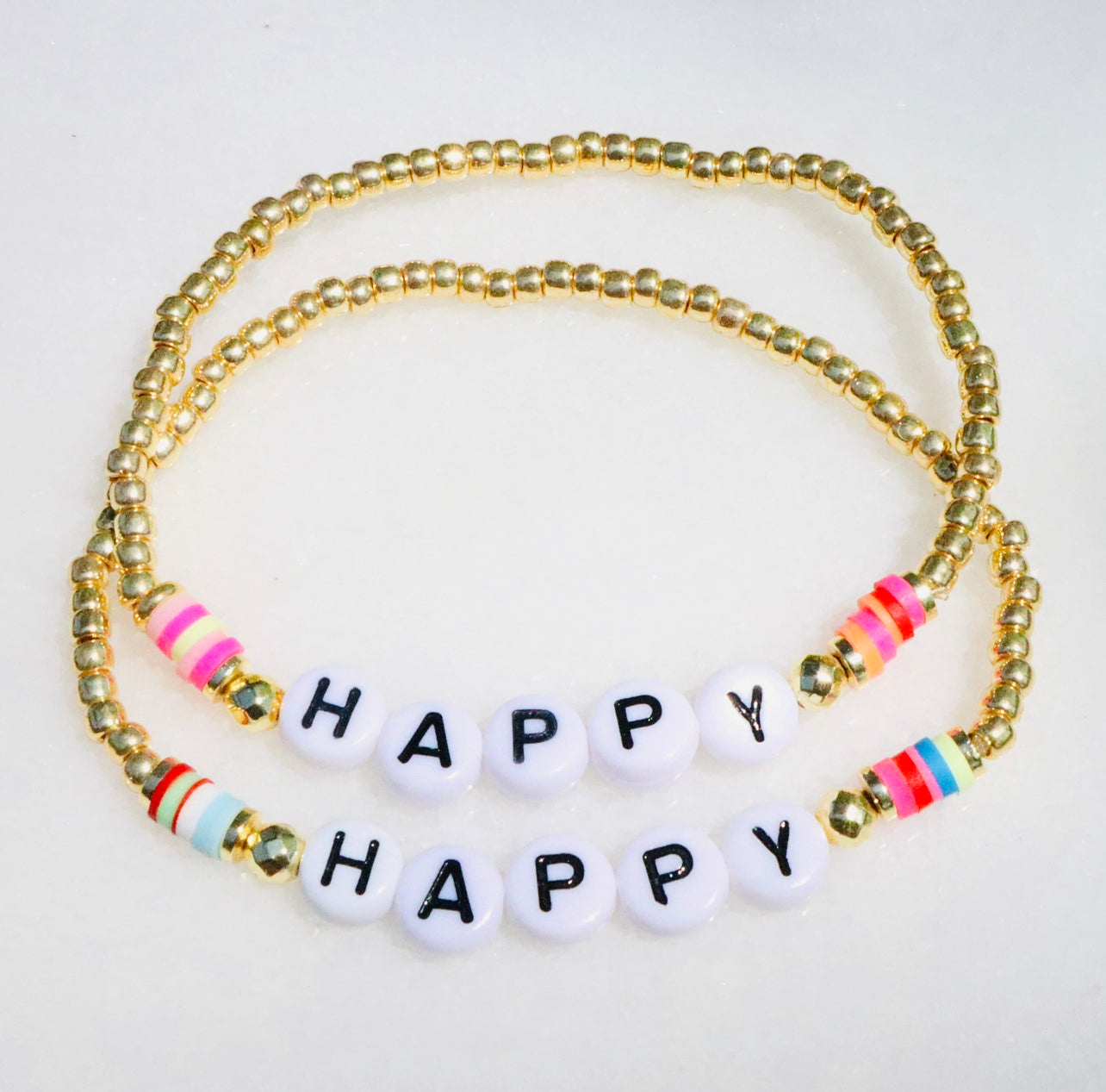 Gold & Rainbow Happy Word Bracelet