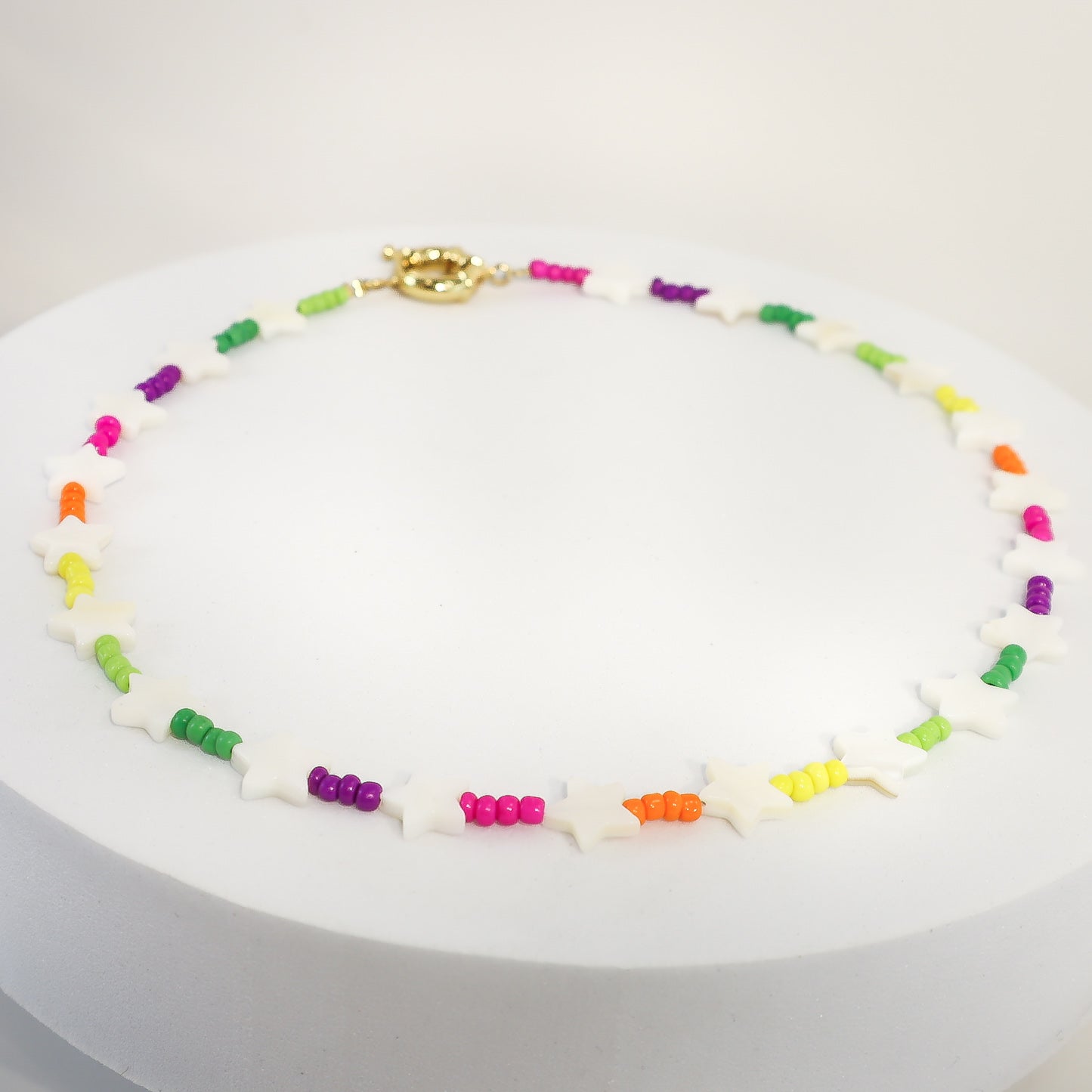 Rainbow Beaded Mother of Pearl Star Choker Necklace