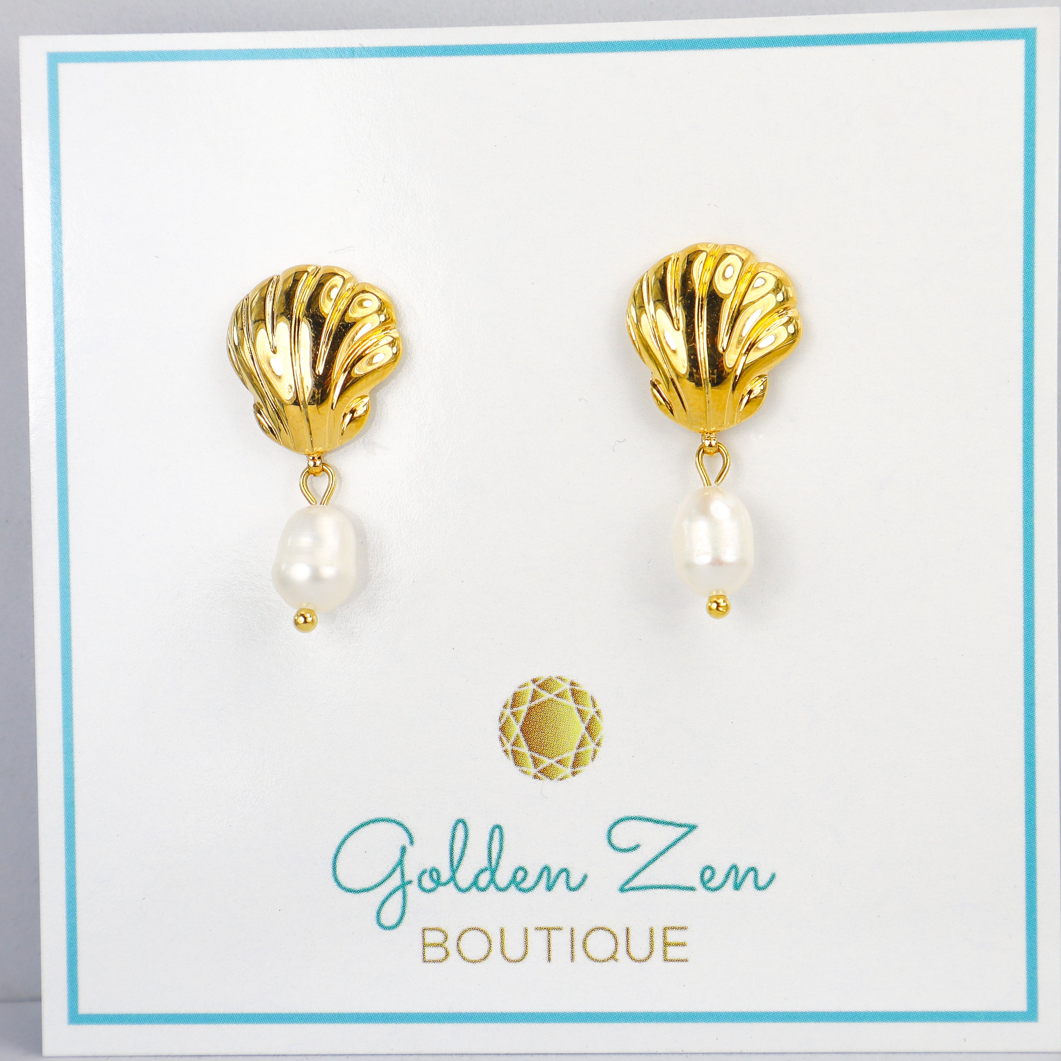 Ariels Gold Shell & Pearl Drop Earrings