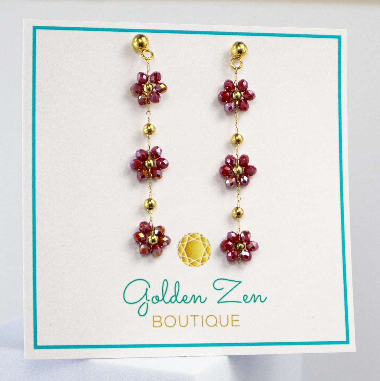 Red Crystal Flower Dangle Earrings