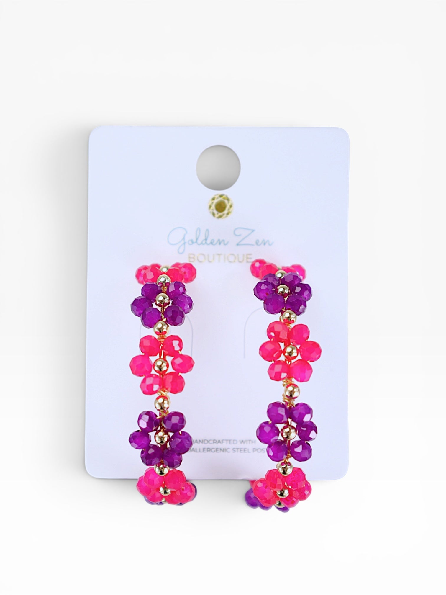 2”inch Pink Crystal Daisy Hoops
