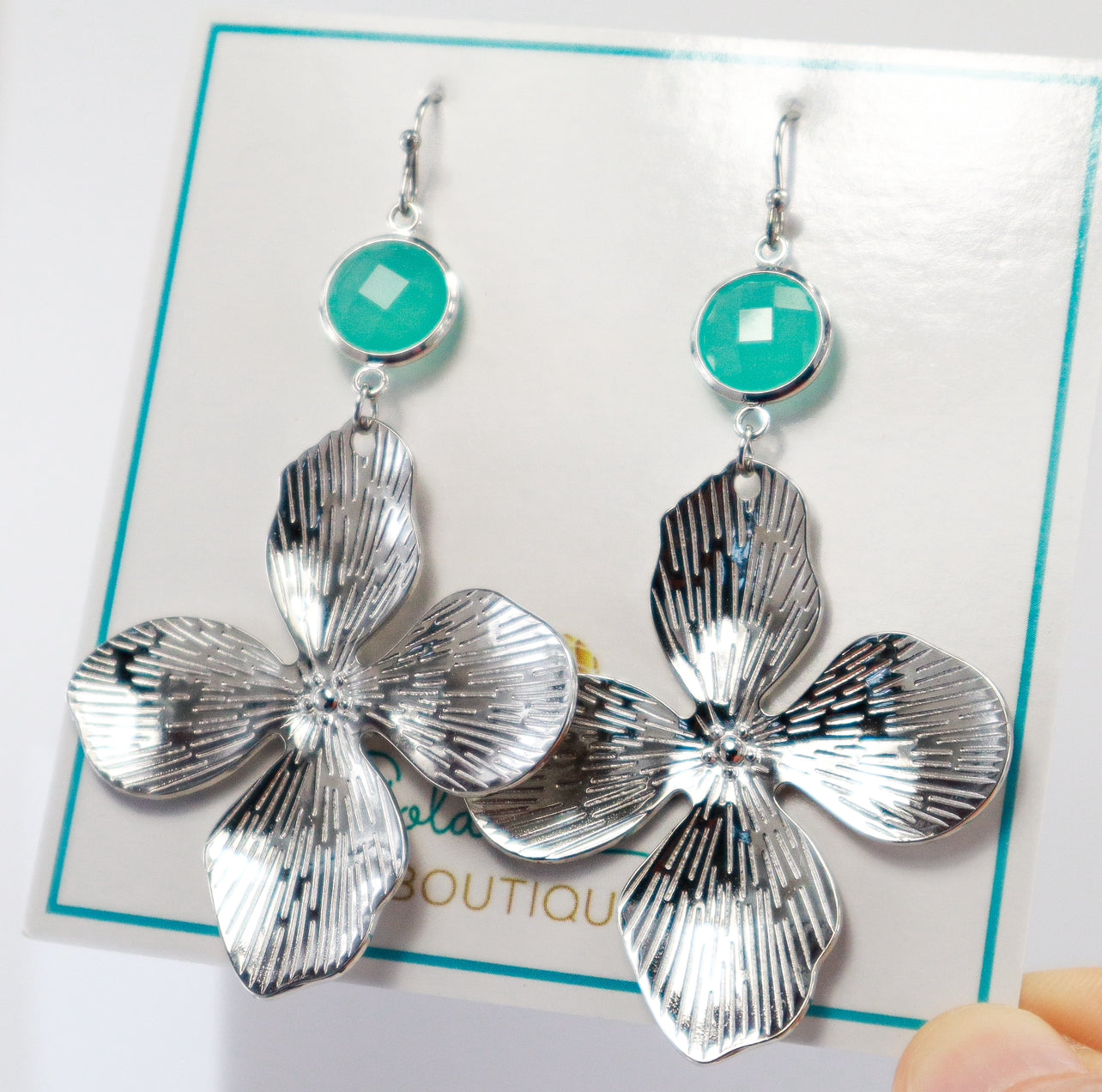 Silver & Blue Dogwood Flower Earrings