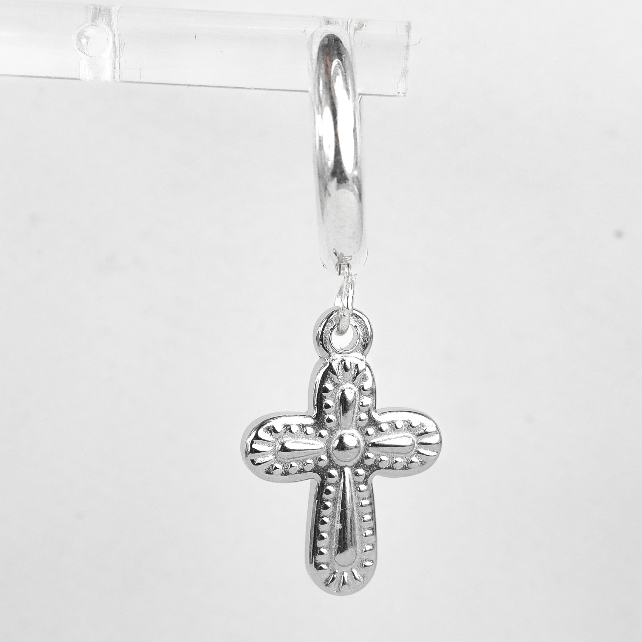 Silver Cross Hoop Earrings