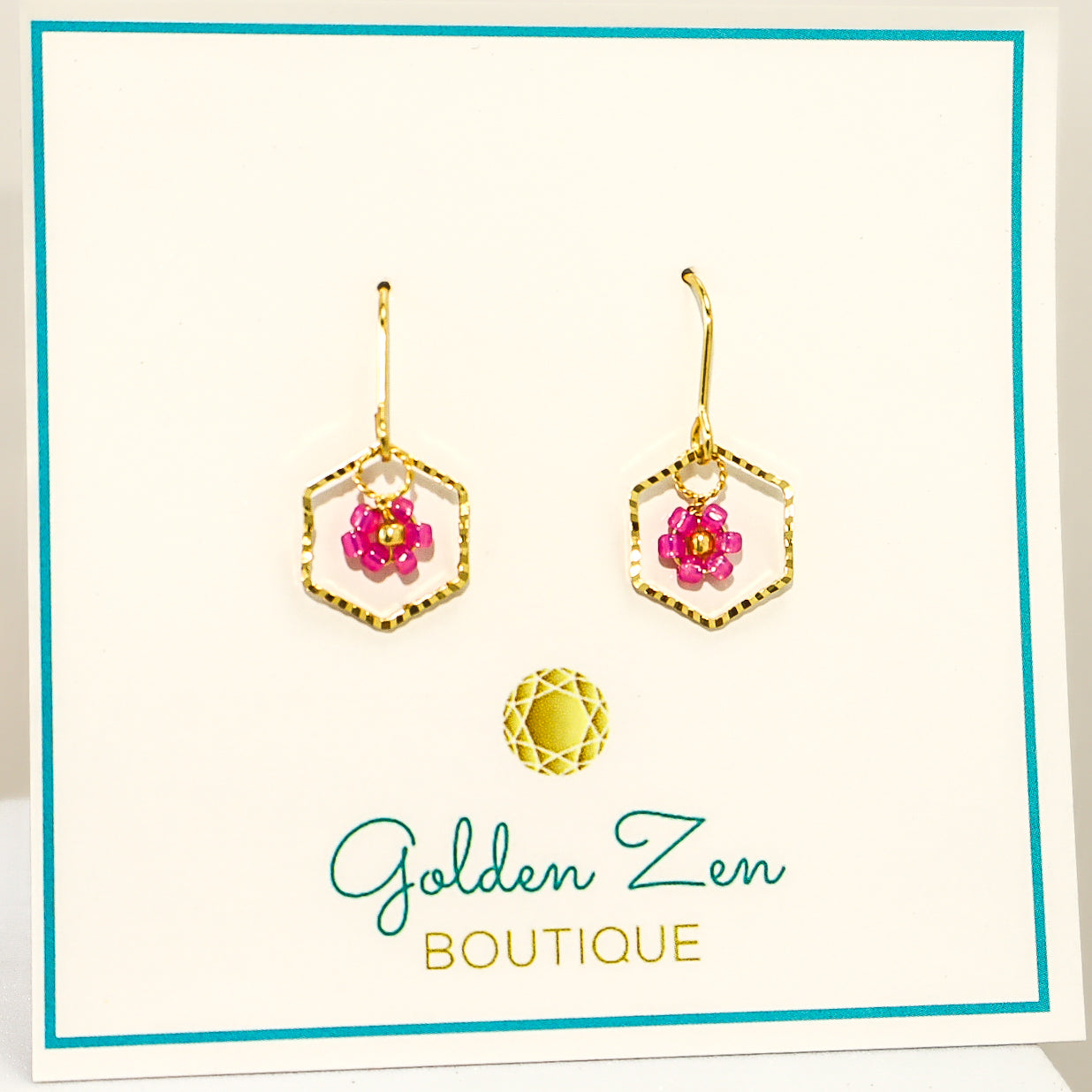 Dainty Pink & Gold Flower Earrings