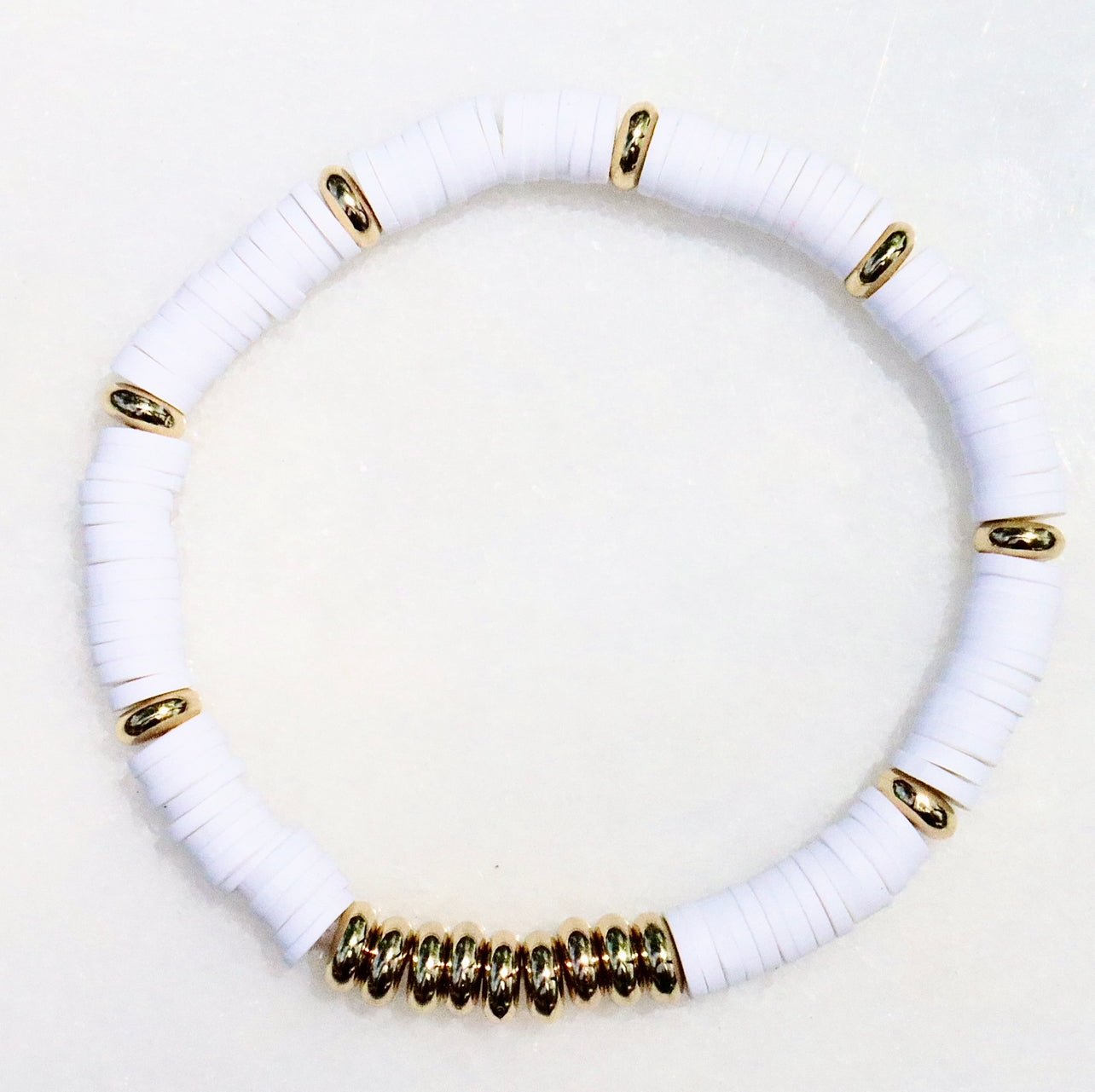 White & Gold Beaded Clay Bracelet