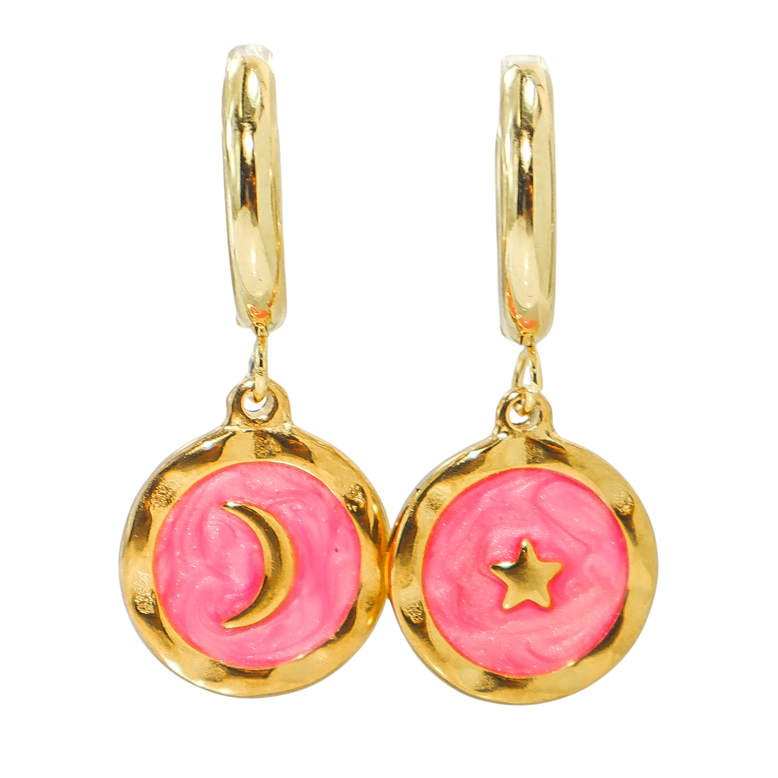 Pink & Gold Moon & Star Hoop Earrings