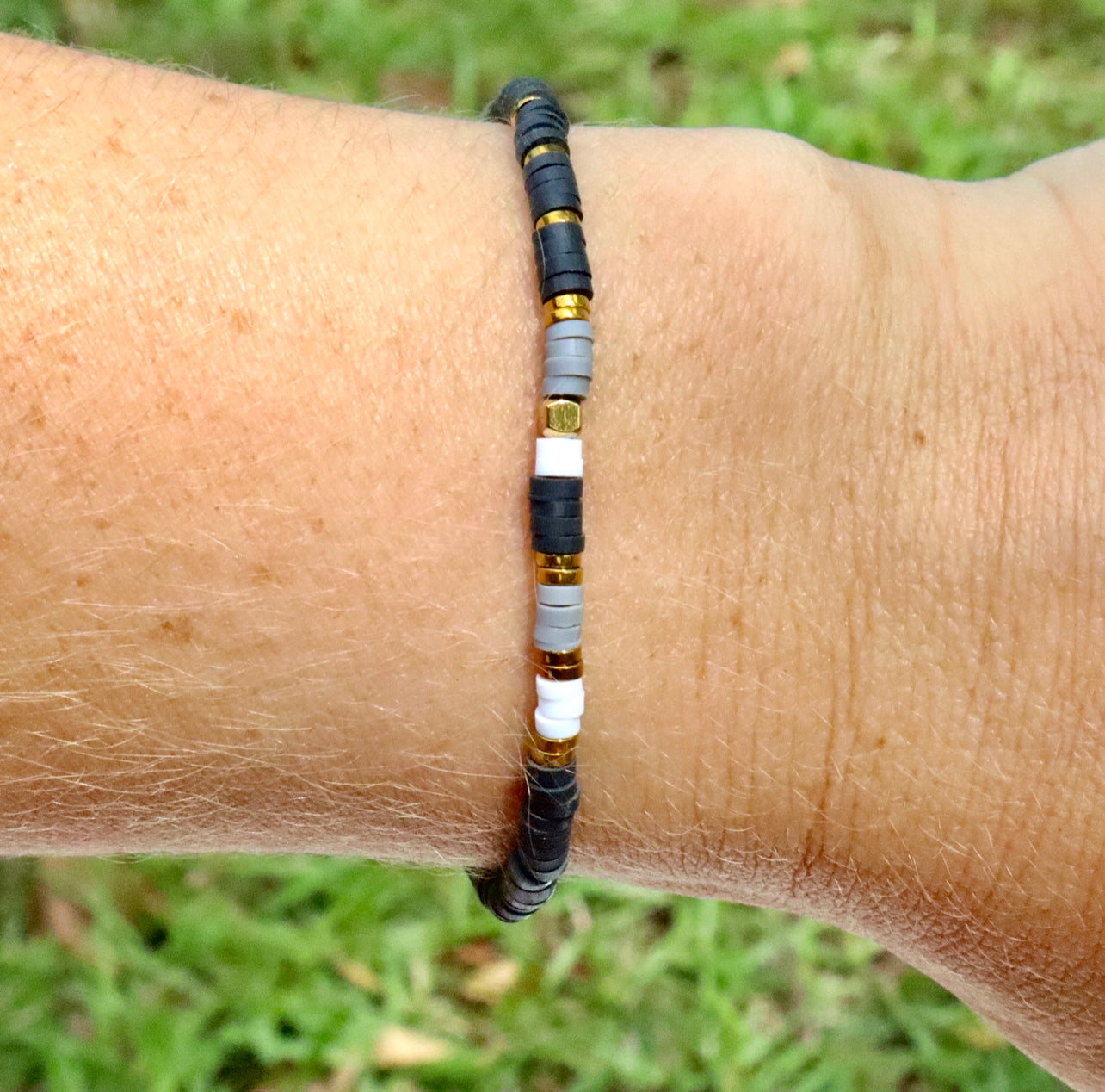 Black, Grey & Gold Skinny Clay Bracelet