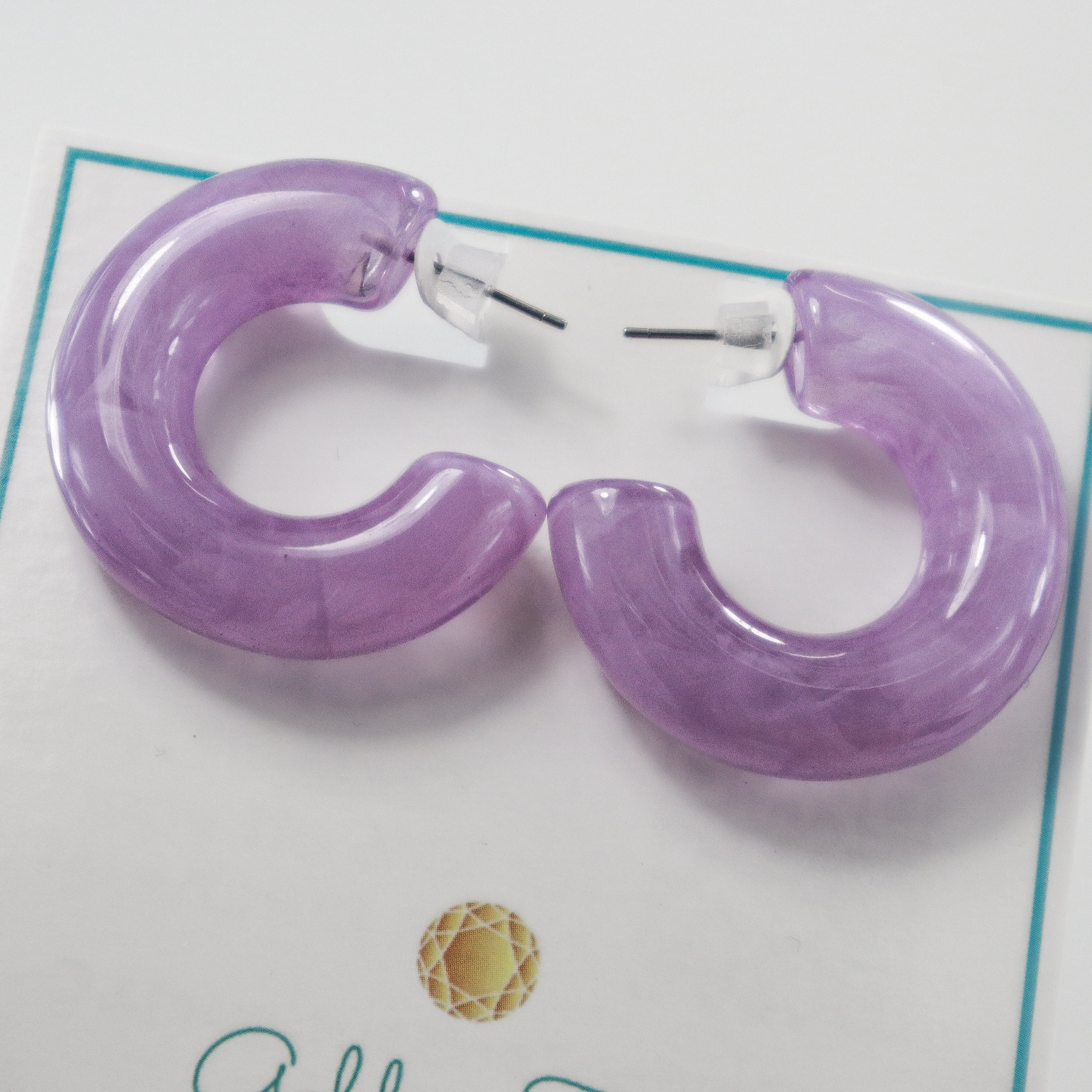 Purple Resin Hoop Earrings