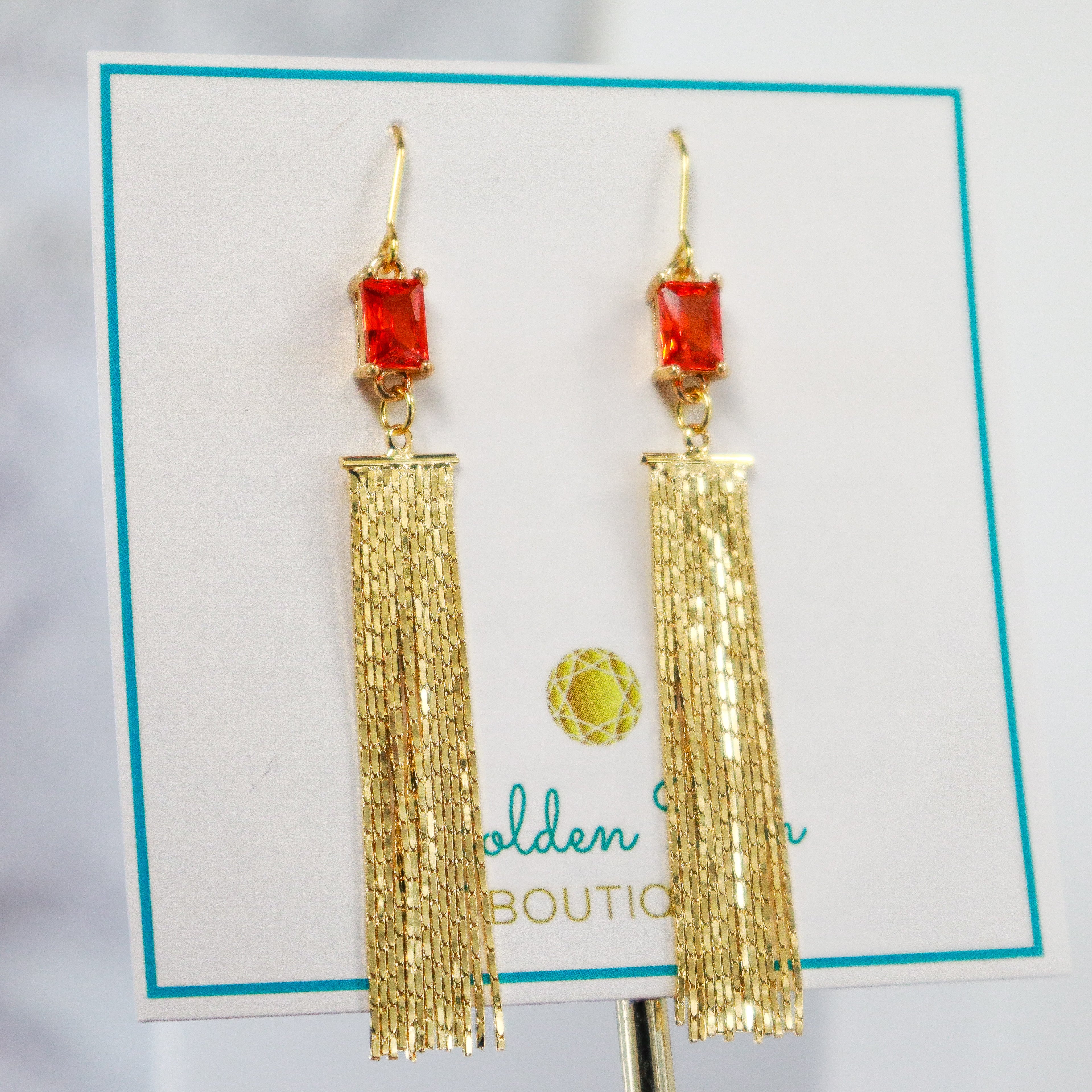 Orange & Gold Tassel Dangle Earrings