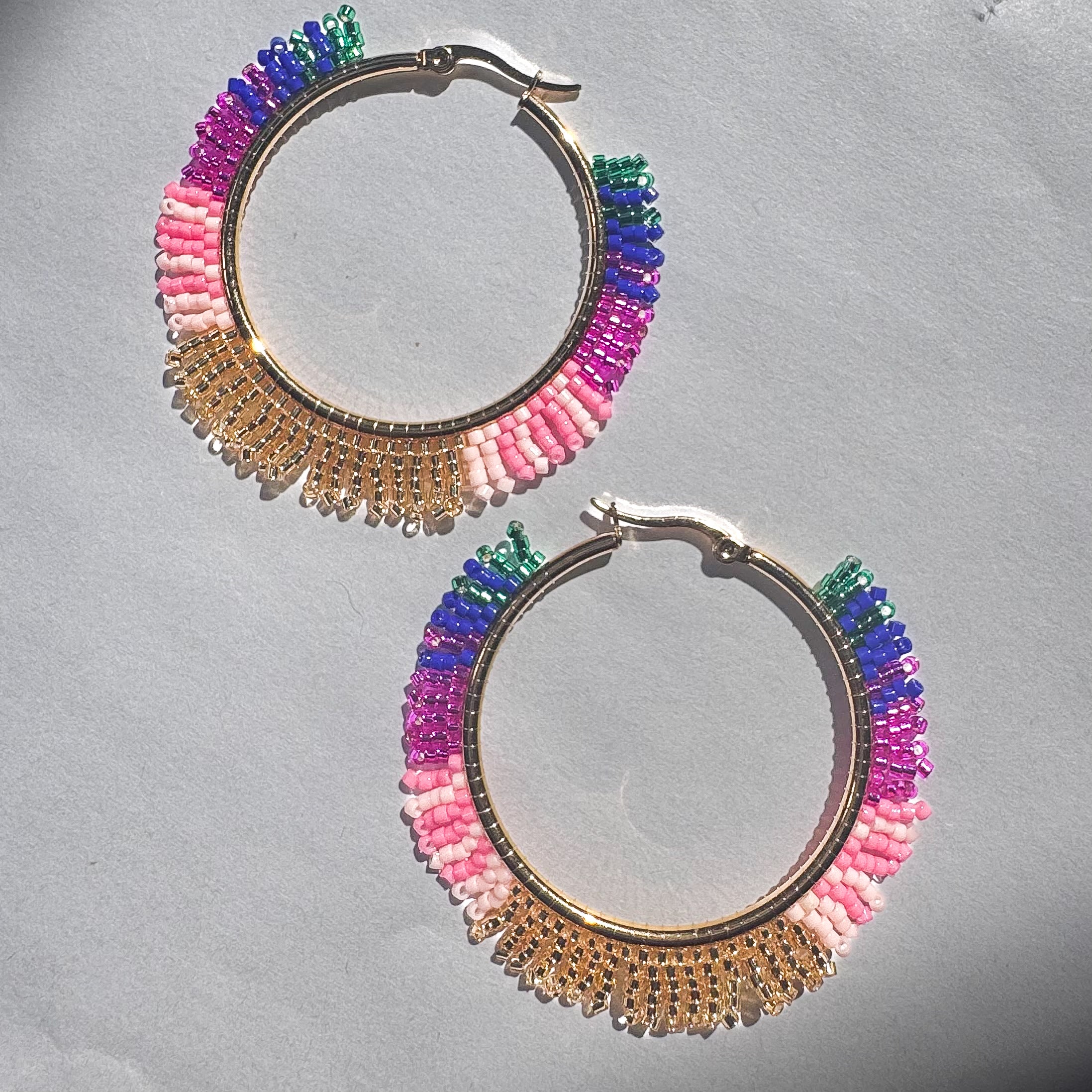 Colorful Seed Bead Hoop Earrings – 1.5”