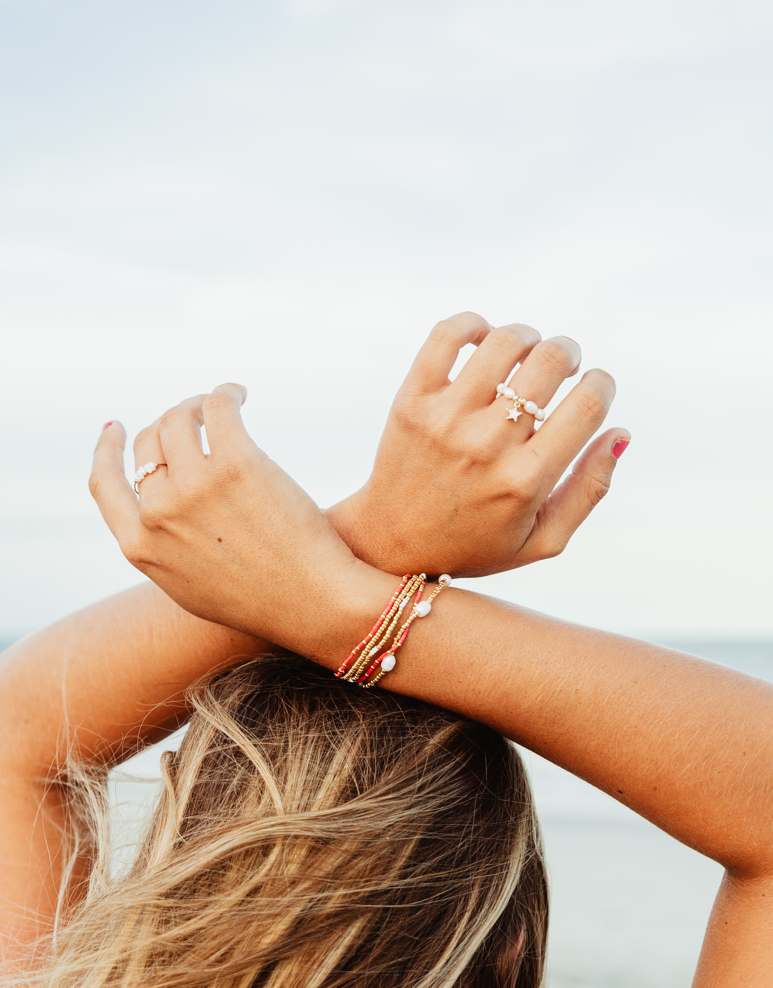 Dainty Gold & White Seed Bead Bracelet