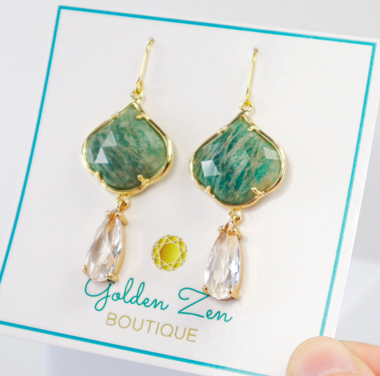 Genuine Amazonite Gemstone Dangle Earrings
