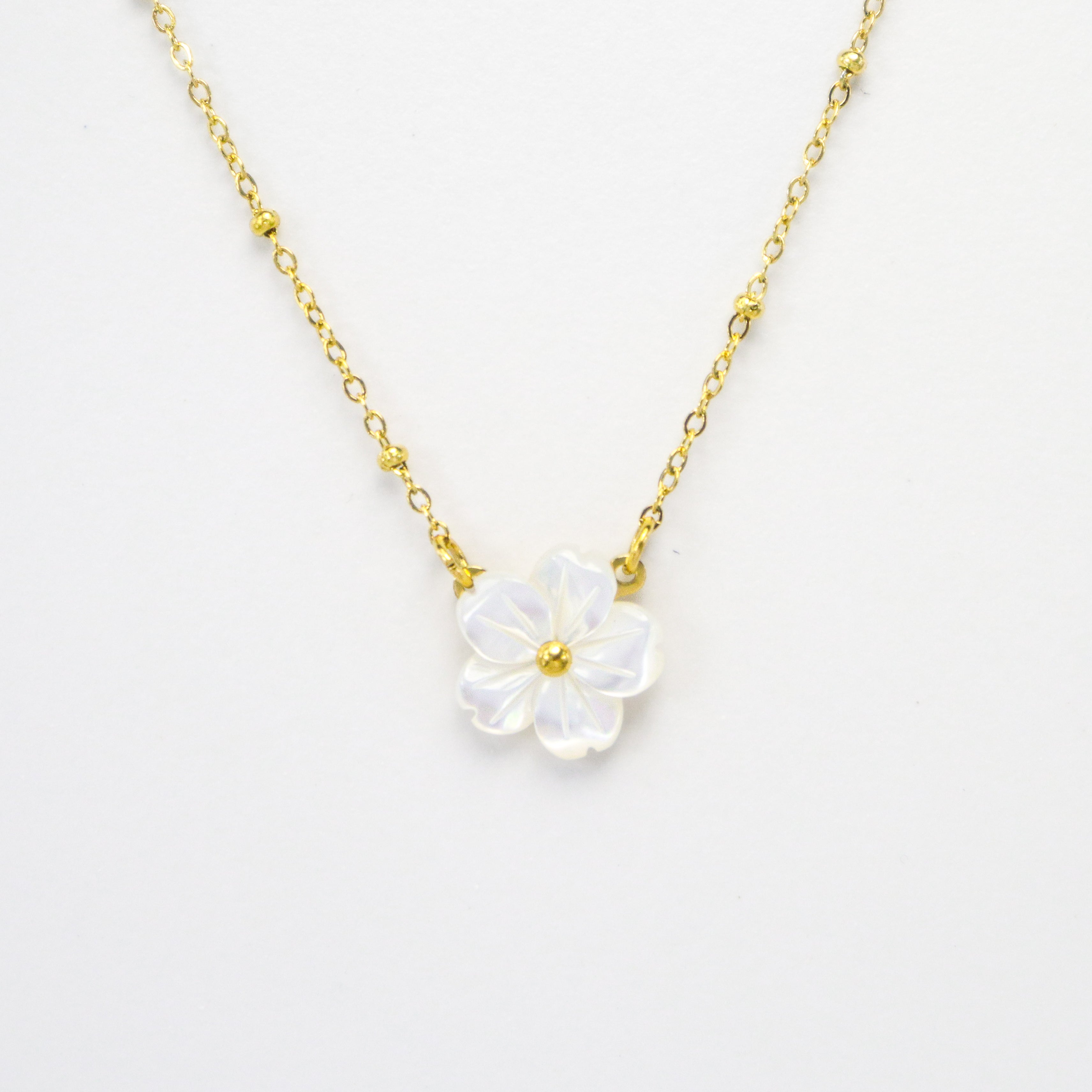Mother of Pearl Plumeria Gold Flower Necklace