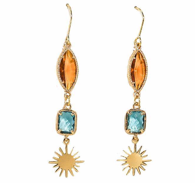 Brown & Blue Topaz Golden Sun Earrings