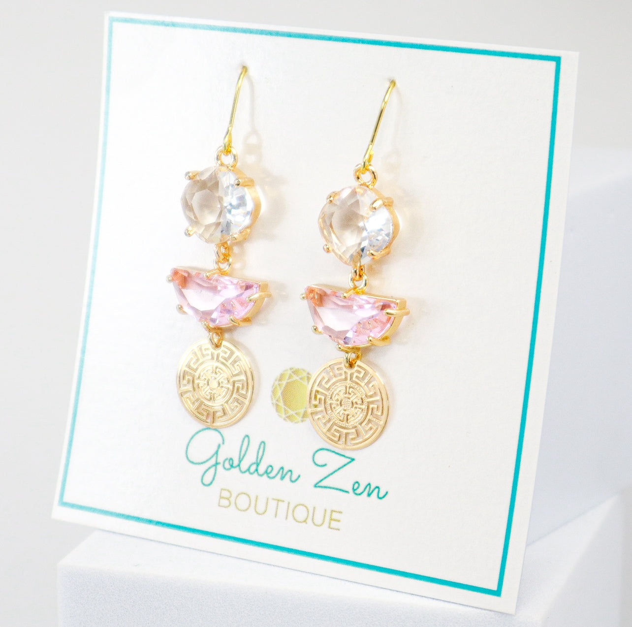 Gia’s Light Pink Greek Key Statement Earrings