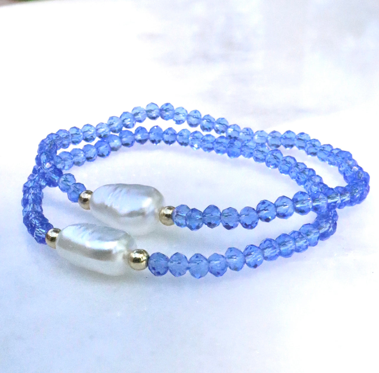 Blue Crystal & Pearl Bracelet