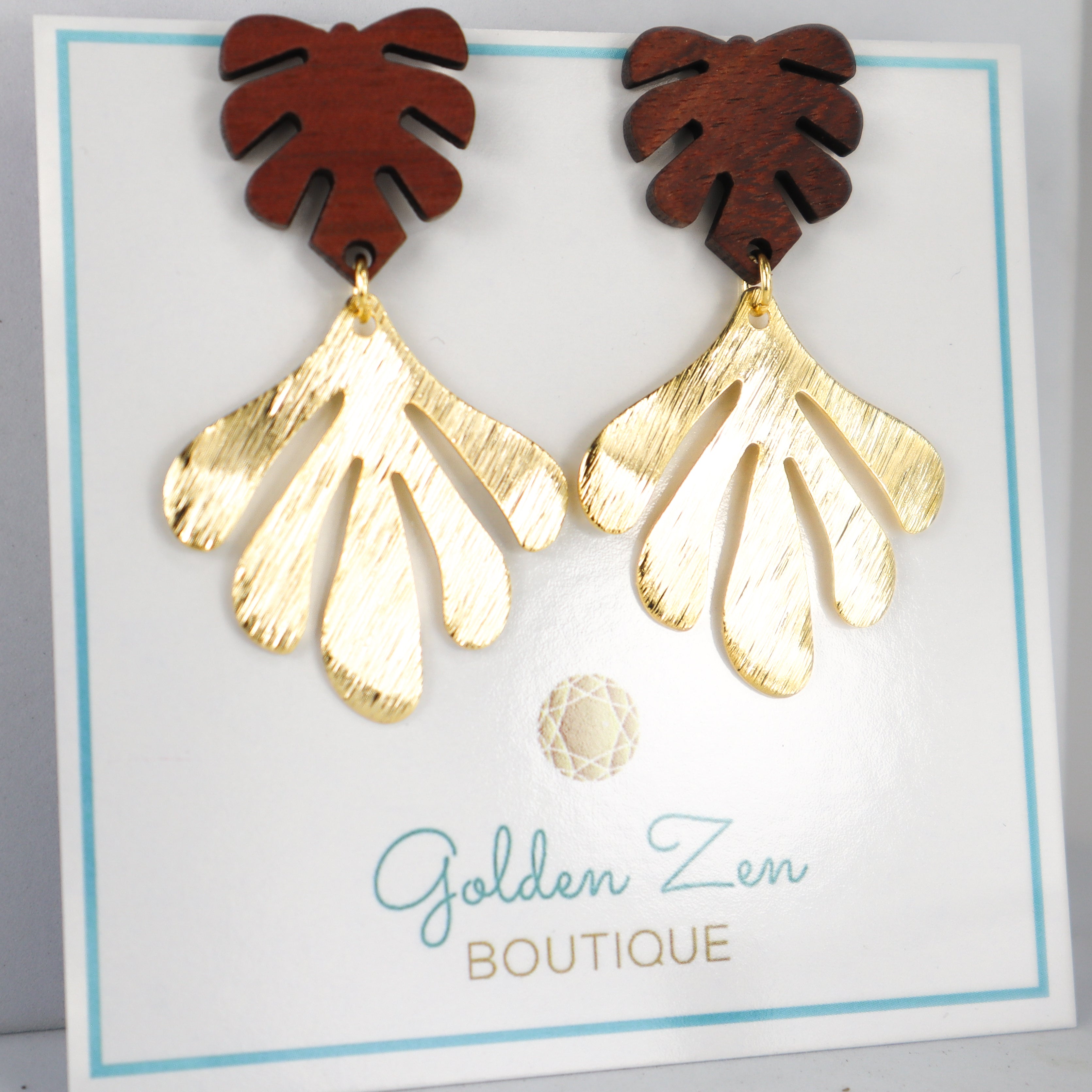 Wood & Gold Palm Statement Earrings